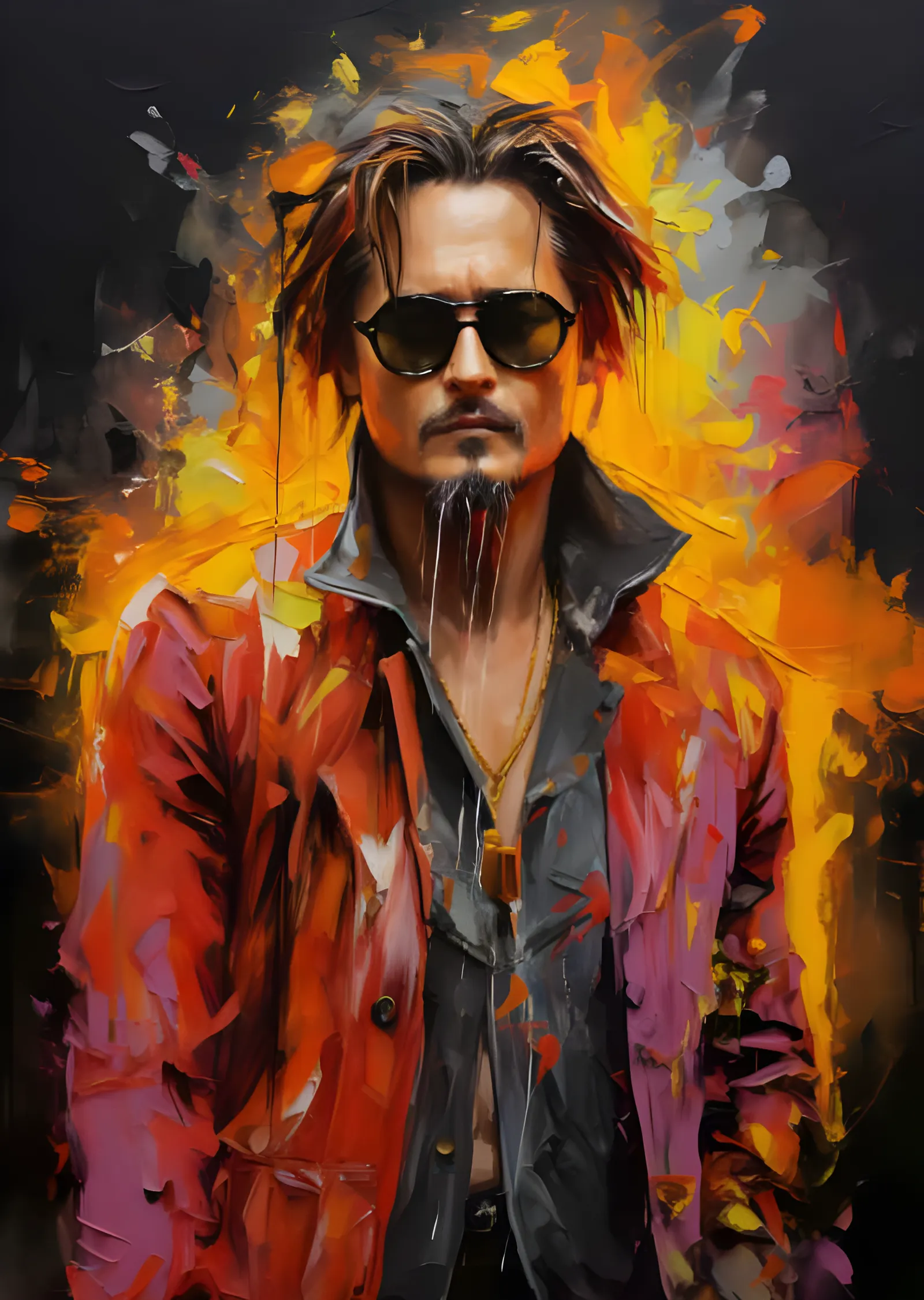 Johnny Depp: Alev Sarısı Fırça Portresi metal tablo