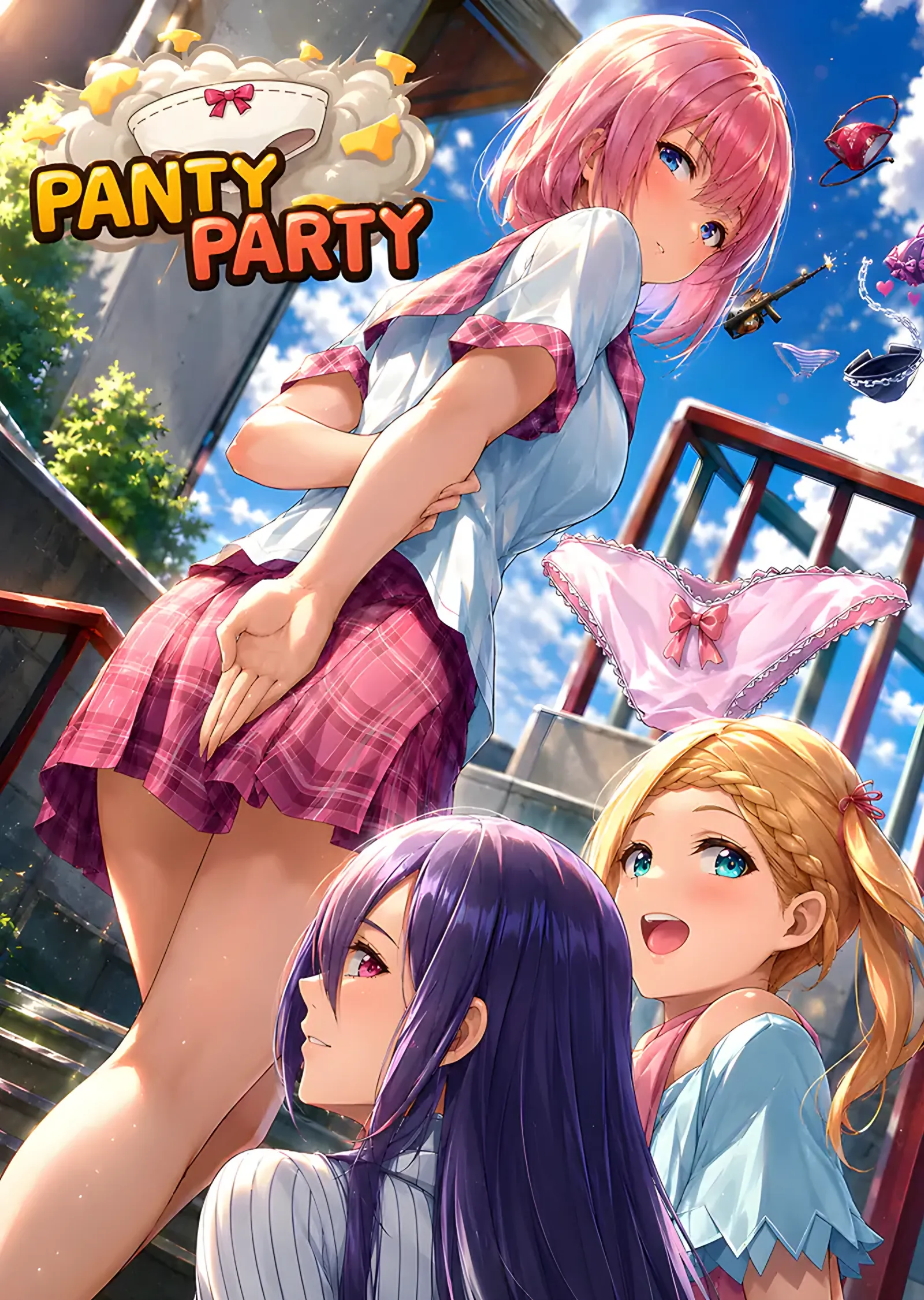 Panty Party: Bahçede Üç Anime Karakter metal tablo
