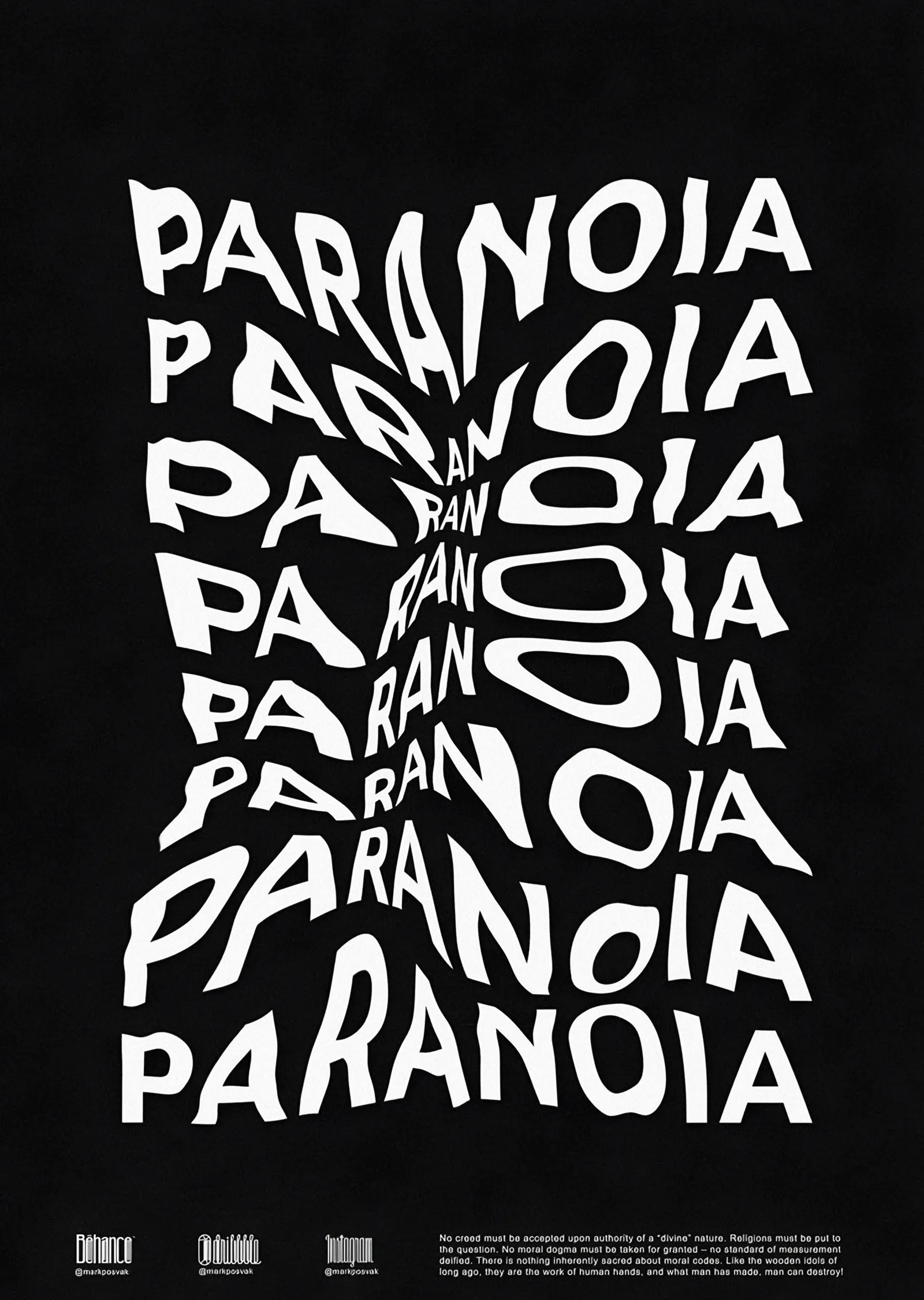 Paranoia Tekrar Tipografisi metal tablo