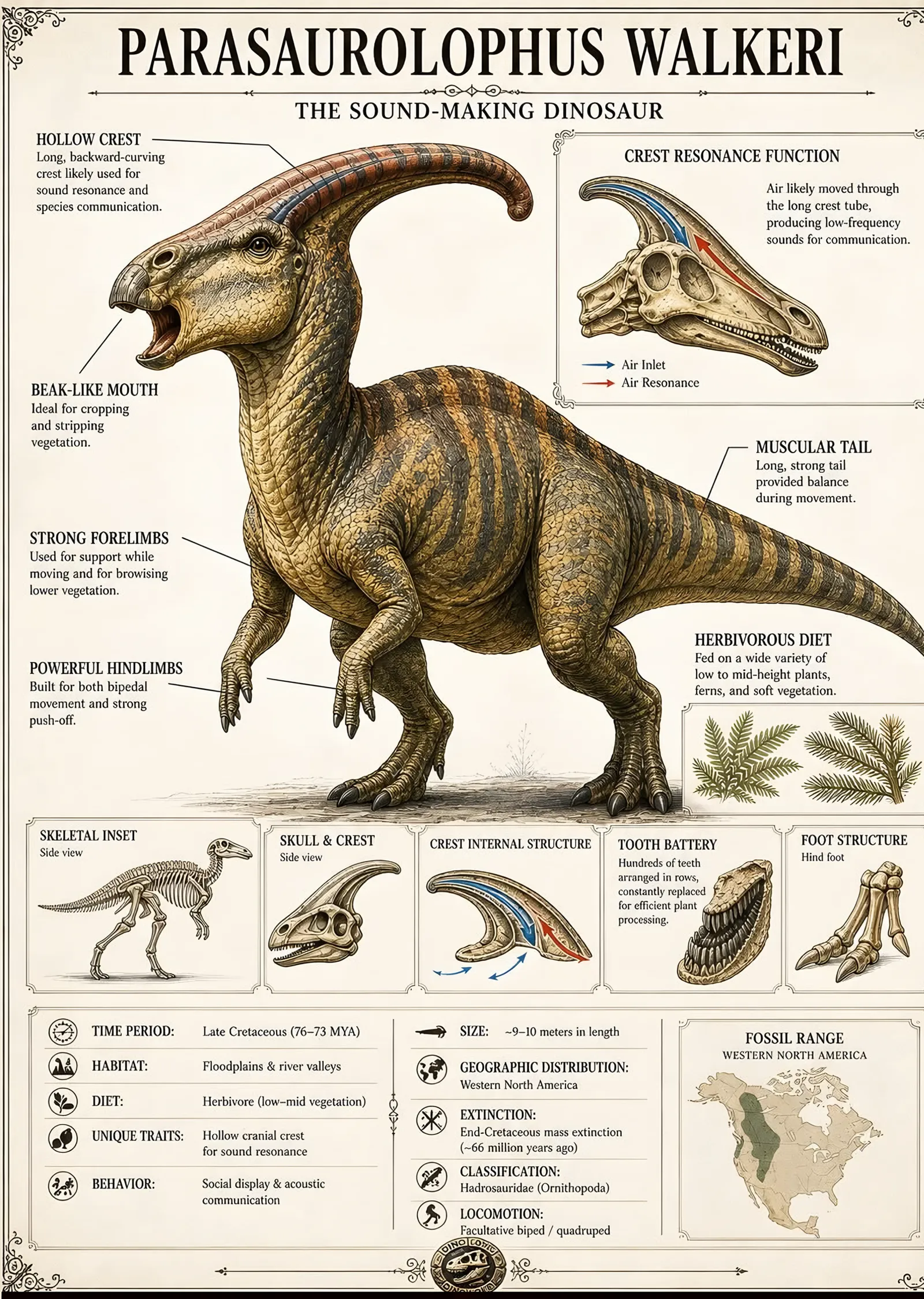 Parasaurolophus Walkeri - Bilgi Levhası metal tablo