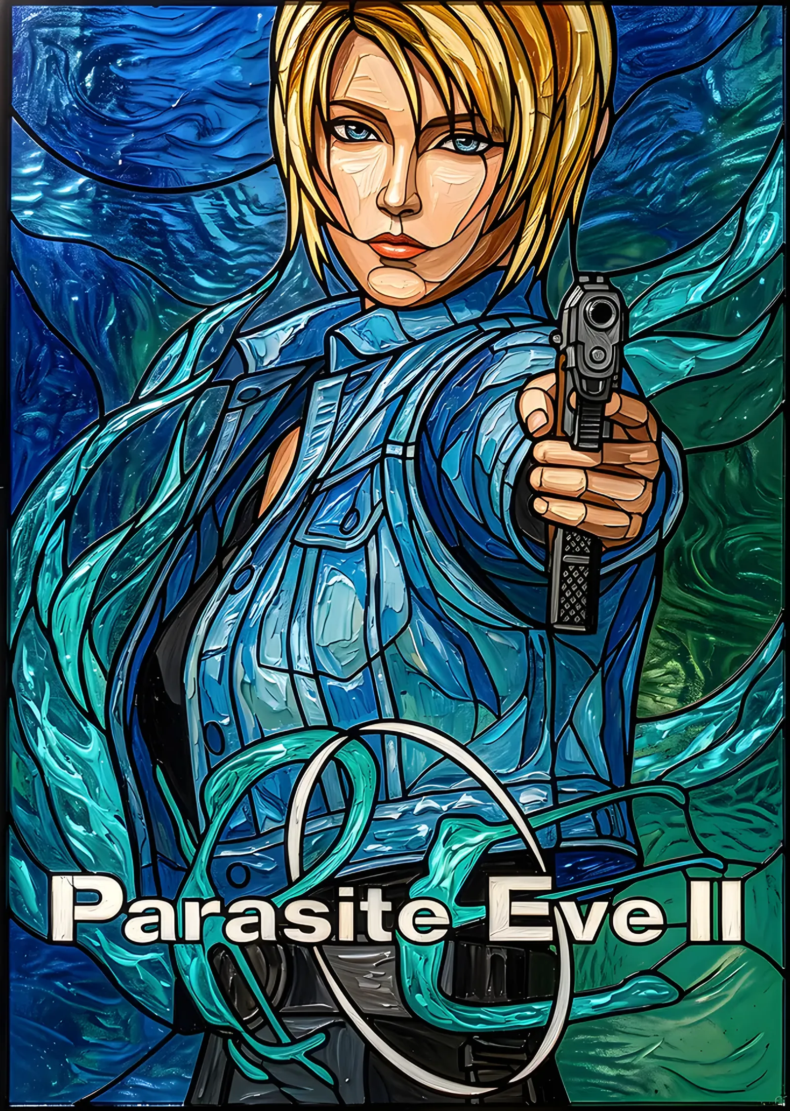 Parasite Eve II: Vitrayda Tabancalı Aya metal tablo