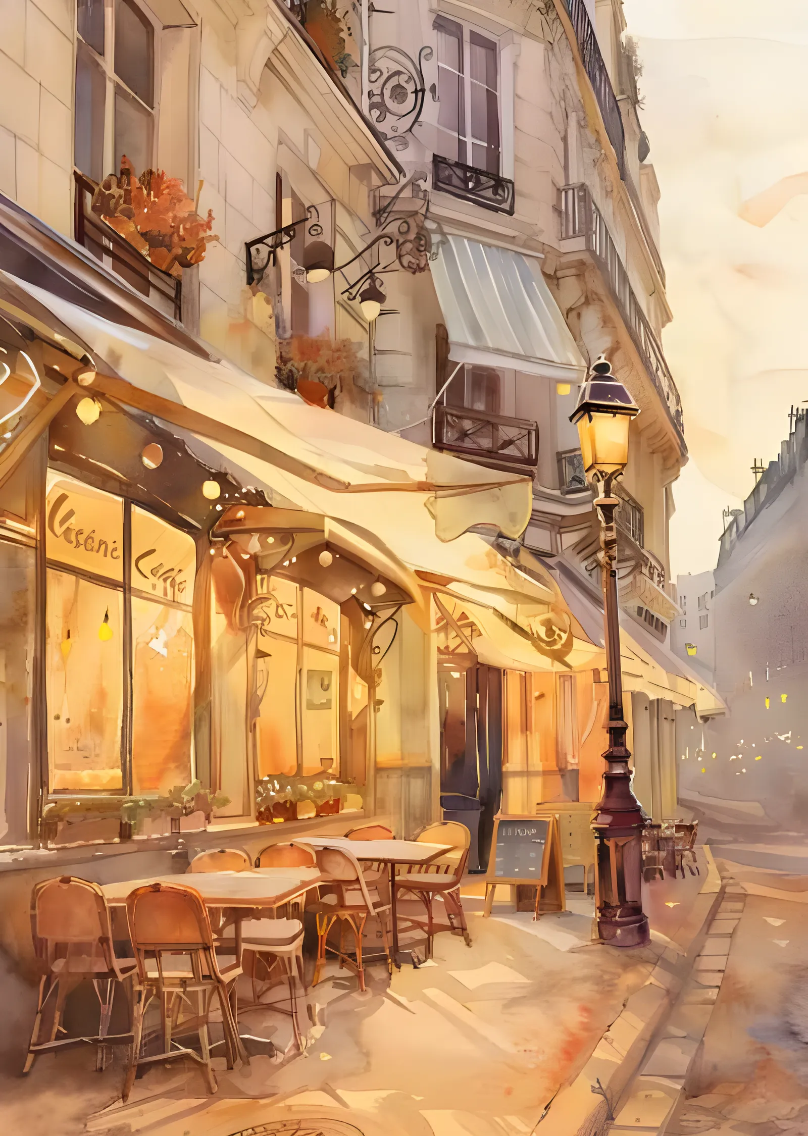 Paris Kafe Sokağı: Altın Sarısı Akşam metal tablo