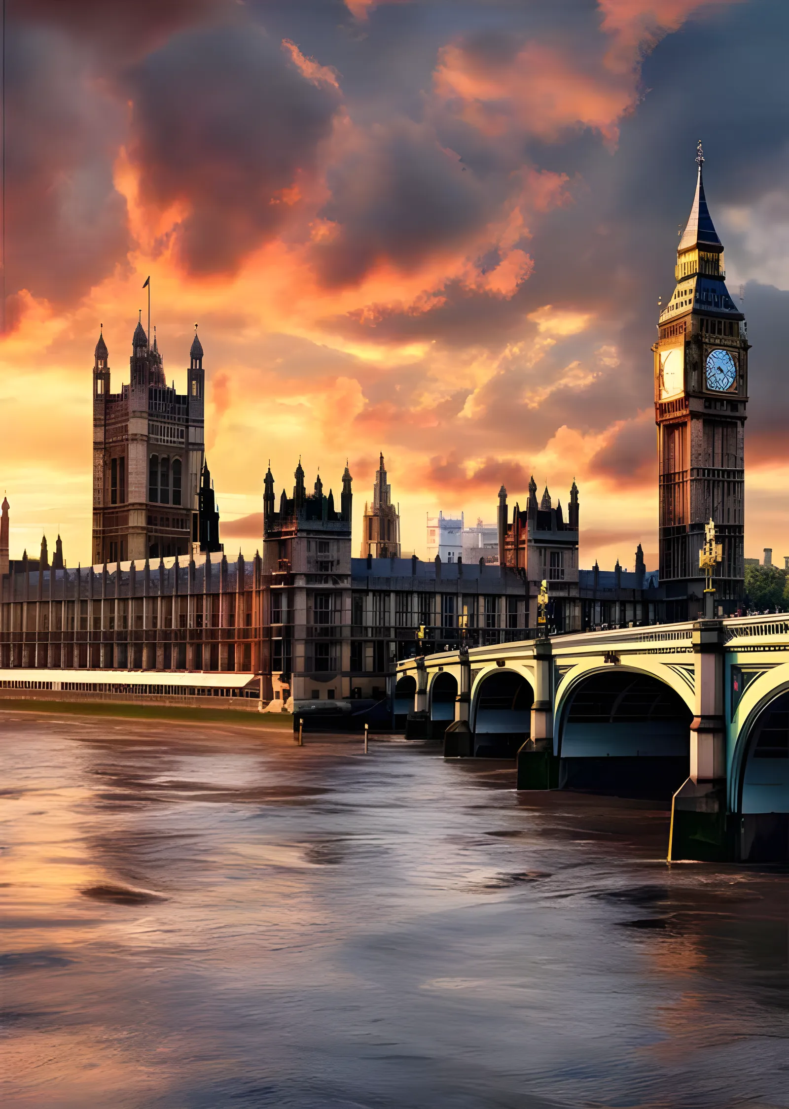 Big Ben ve Westminster: Thames Gün Batımı metal tablo