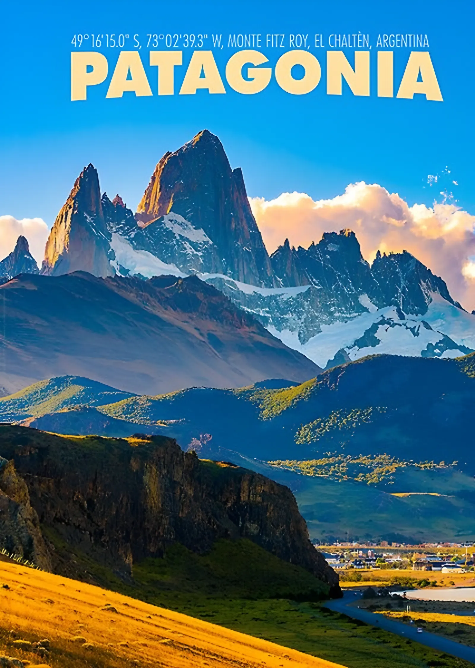 Patagonya - Monte Fitz Roy Seyahat Afişi metal tablo