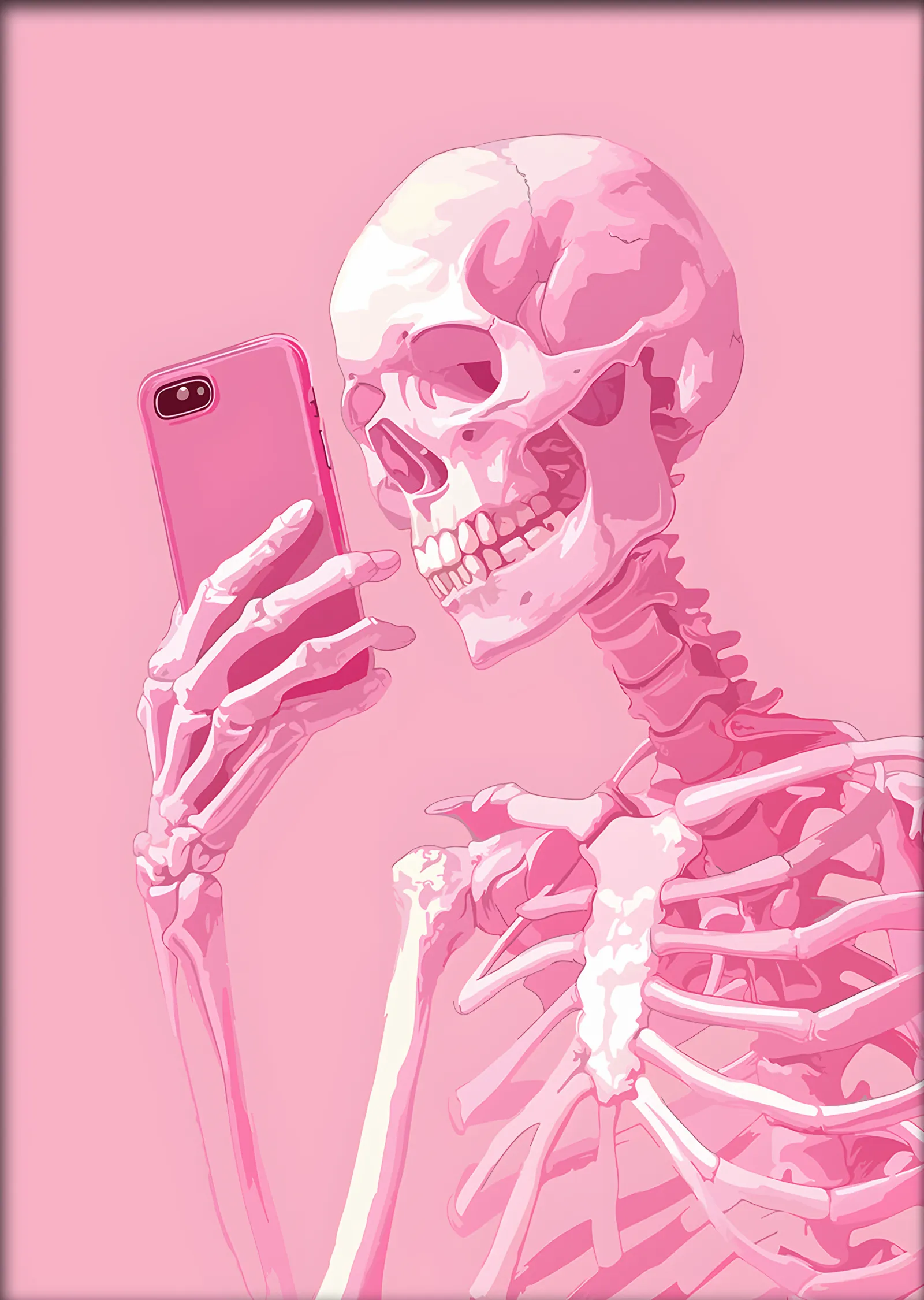 Pembe İskelet ve Telefon metal tablo
