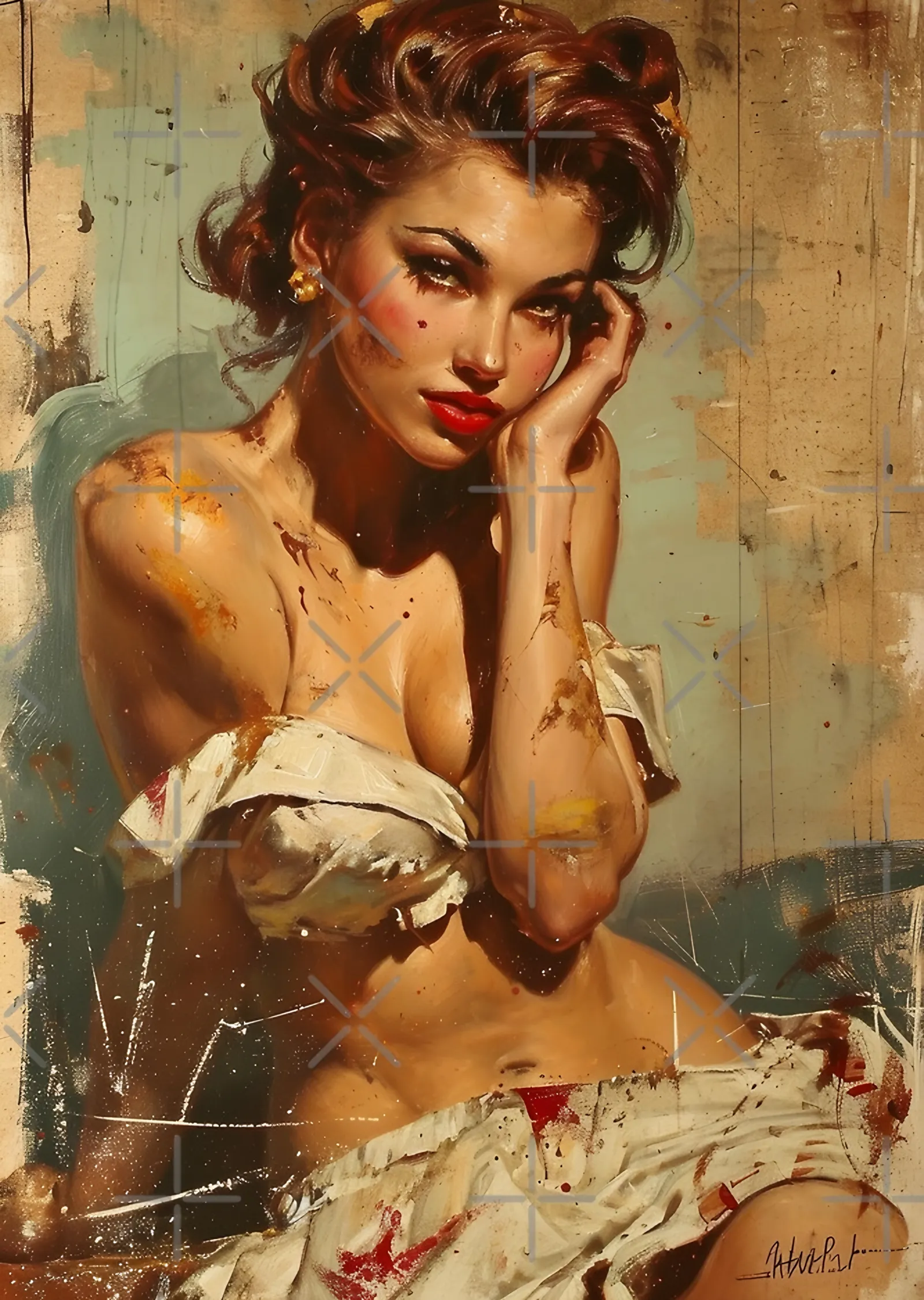 Pin-Up - Yıldızlı Kumaş metal tablo