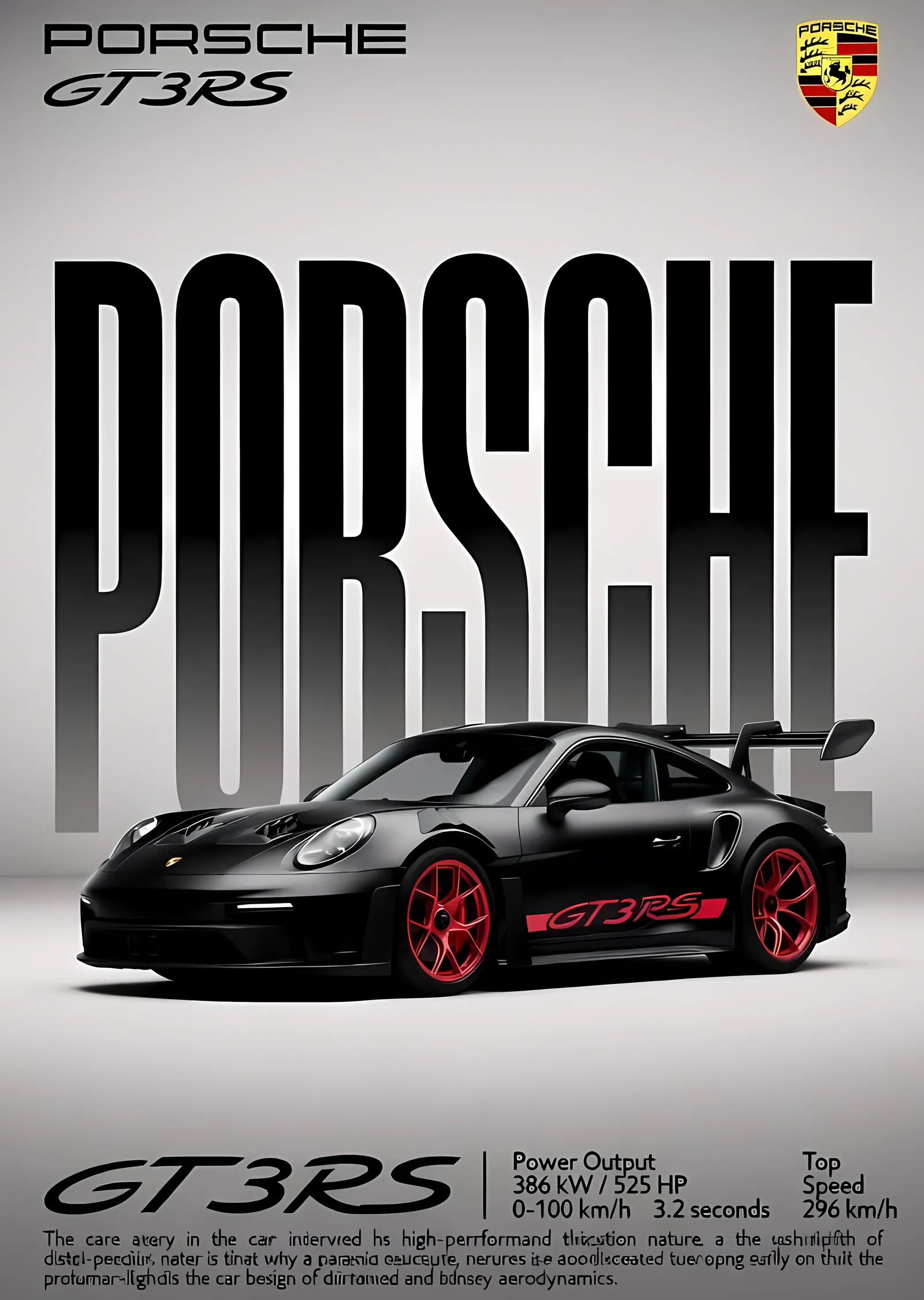 Porsche GT3RS Siyah ve Kırmızı metal tablo