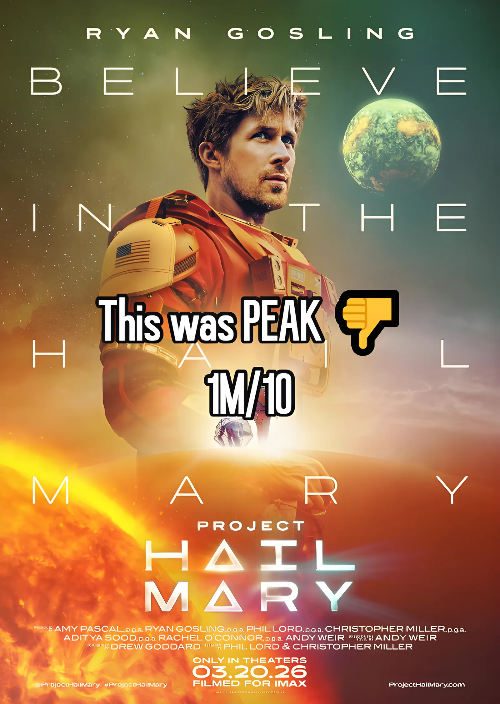 Project Hail Mary - Ryan Gosling metal tablo
