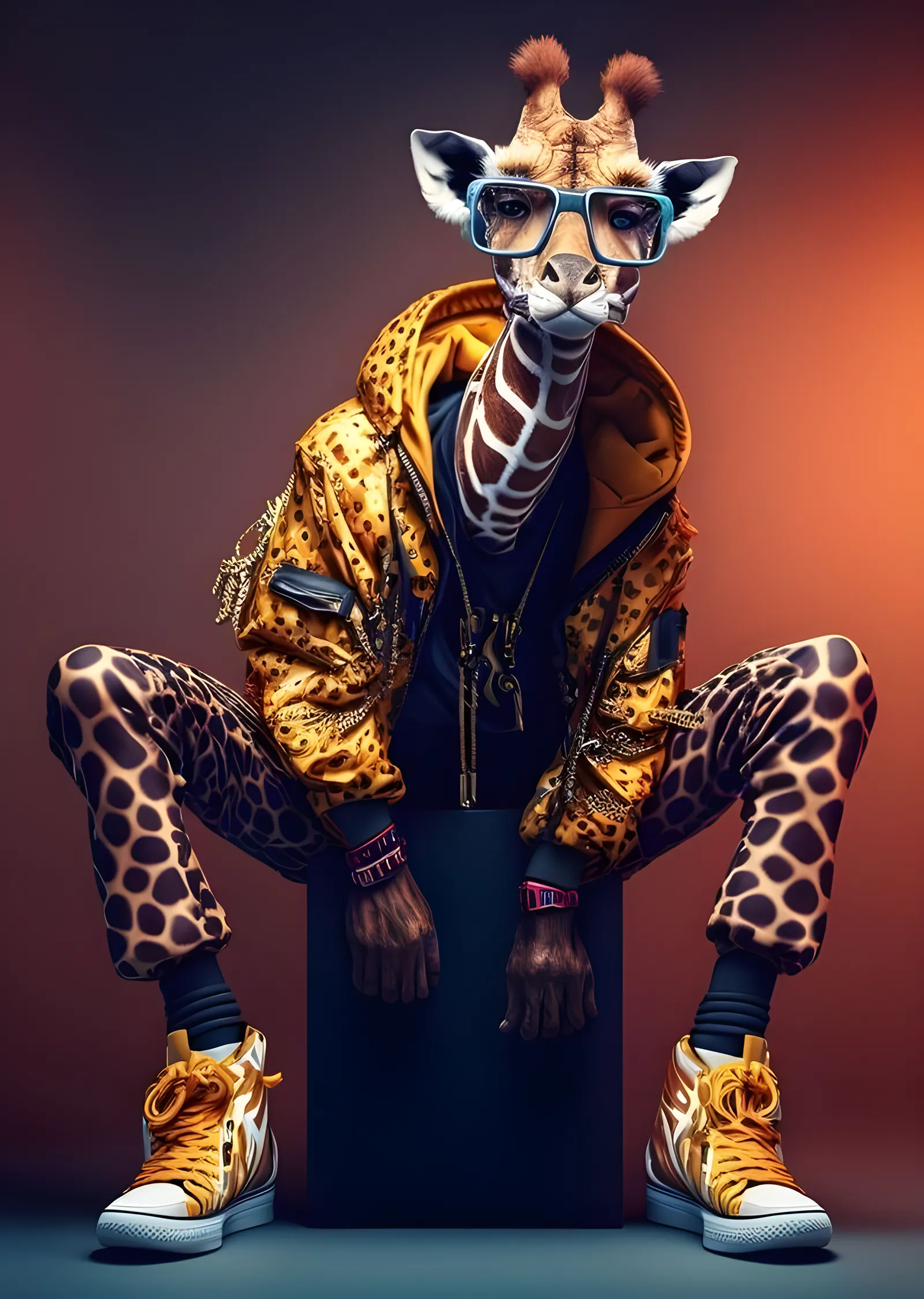 Leopar Ceketli Zürafa metal tablo