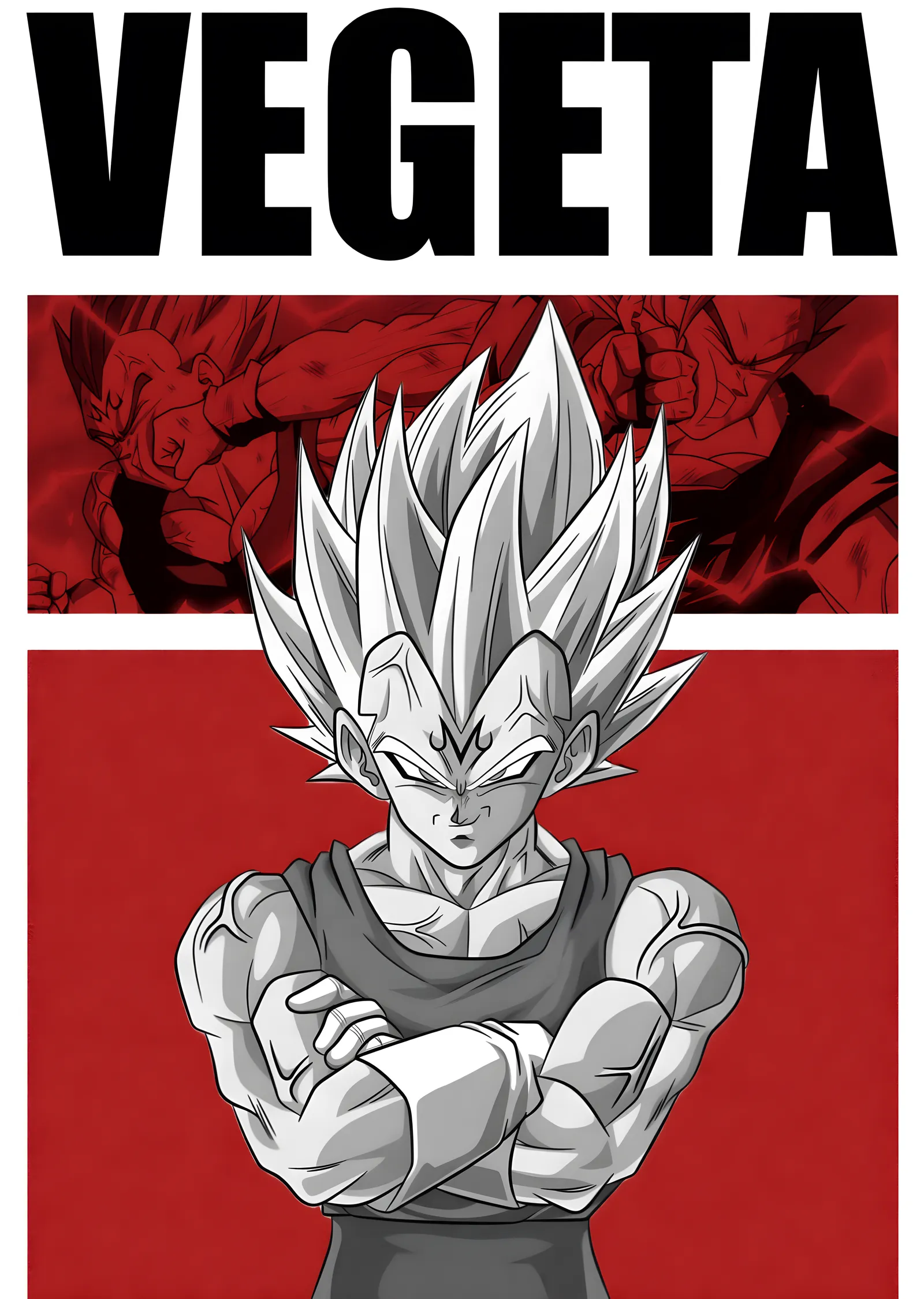 Vegeta Süper Saiyan Dönüşümü - Kırmızı Fonlu Gri Çizim metal tablo