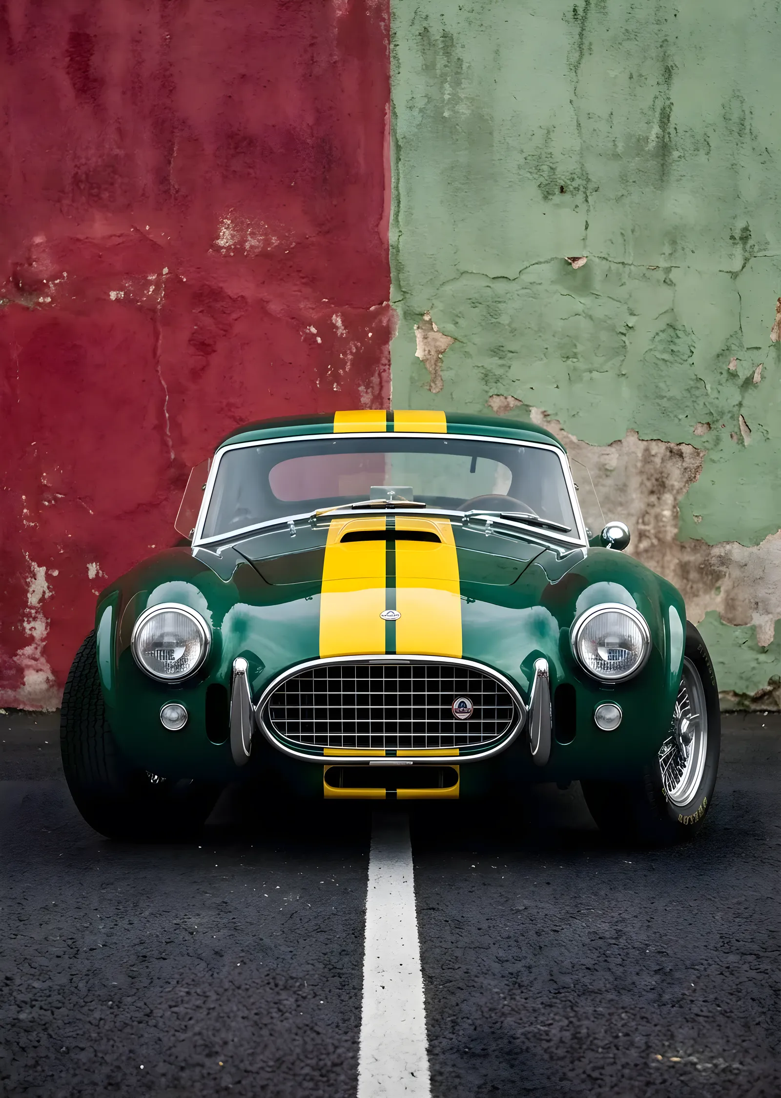 Classic Emerald Sports Car with Yellow Racing Stripes metal tablo