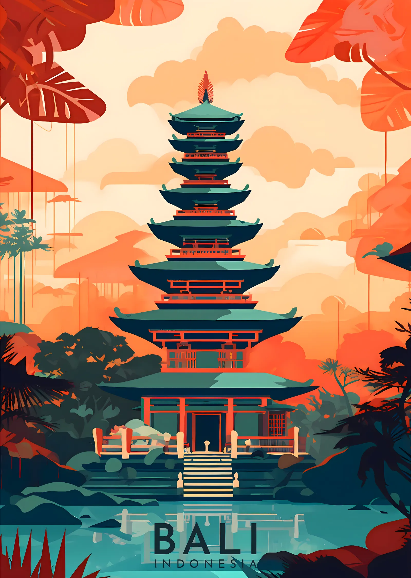 Bali'deki Pagoda Manzarası metal tablo