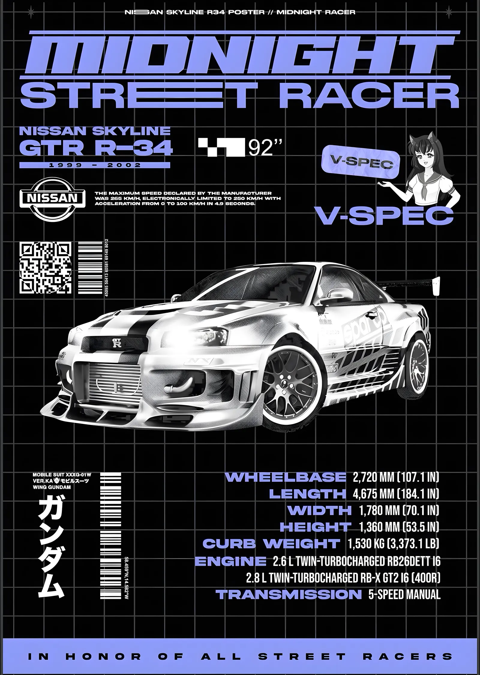 Midnight Street Racer - Skyline R34 metal tablo