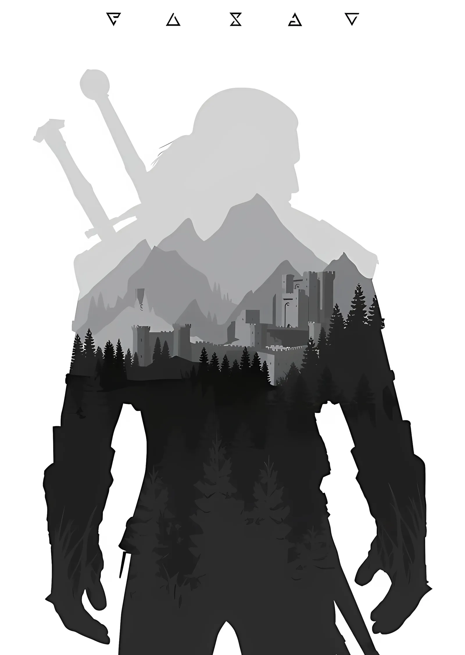 The Witcher: Beyaz Kurt Silueti metal tablo