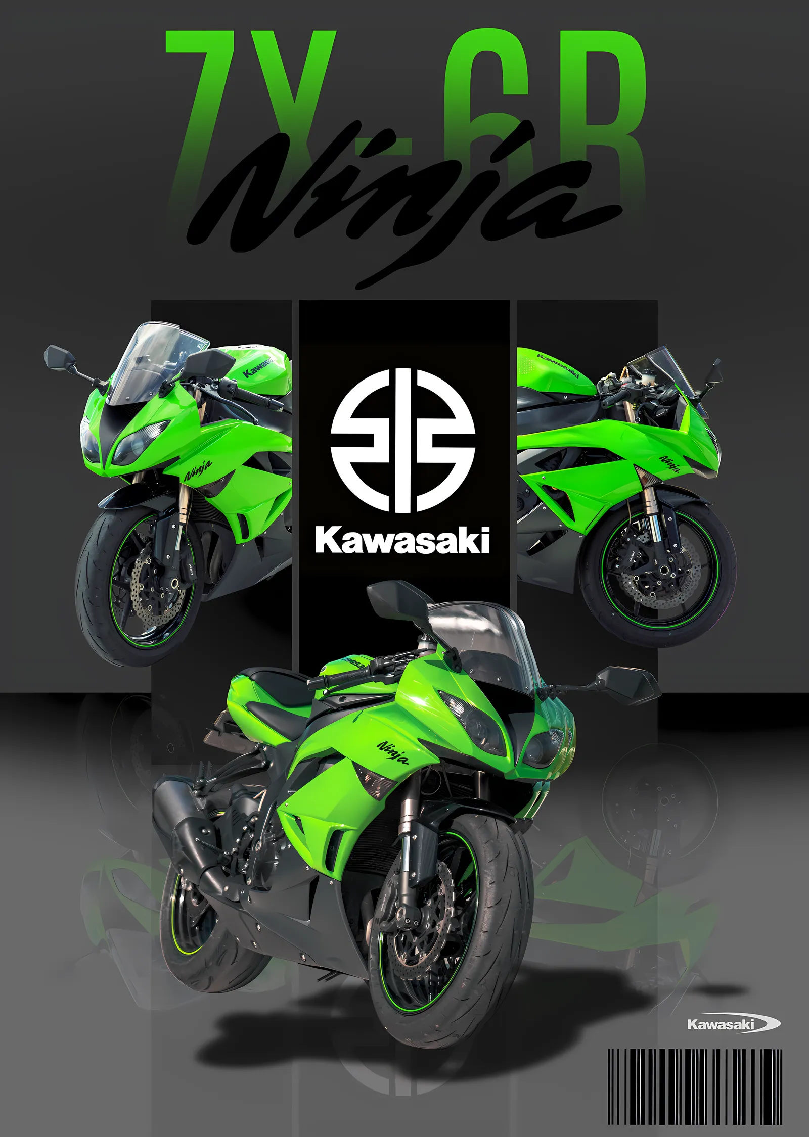 Kawasaki Ninja ZX-6R - Üçlü Kompozisyon metal tablo