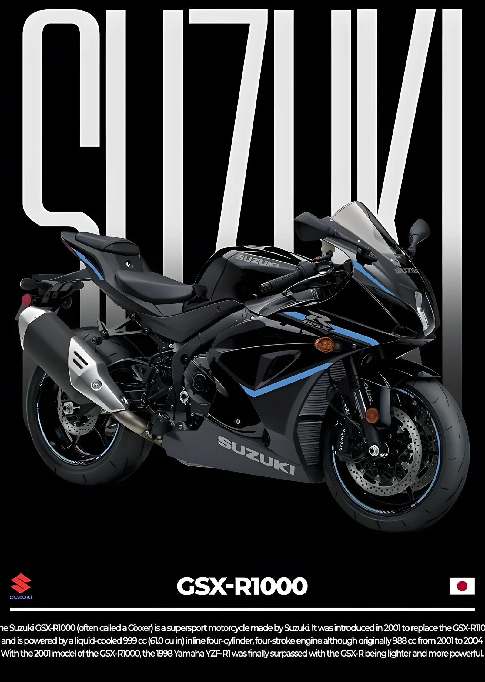 Suzuki GSX-R1000 - Mavi Siyah metal tablo