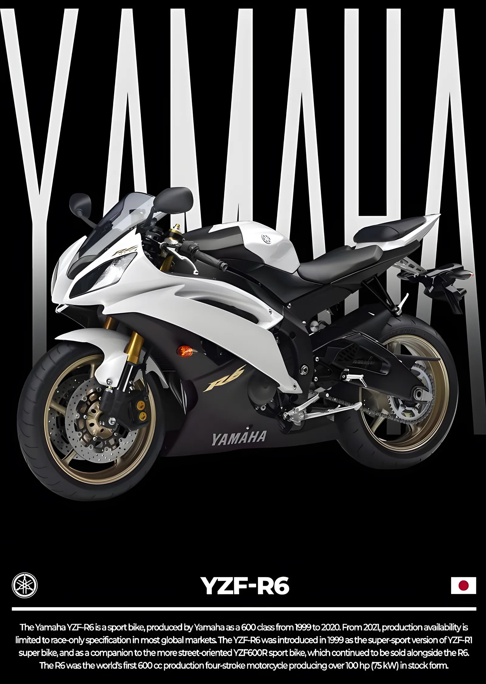 Yamaha YZF-R6: Beyaz Motosiklet metal tablo