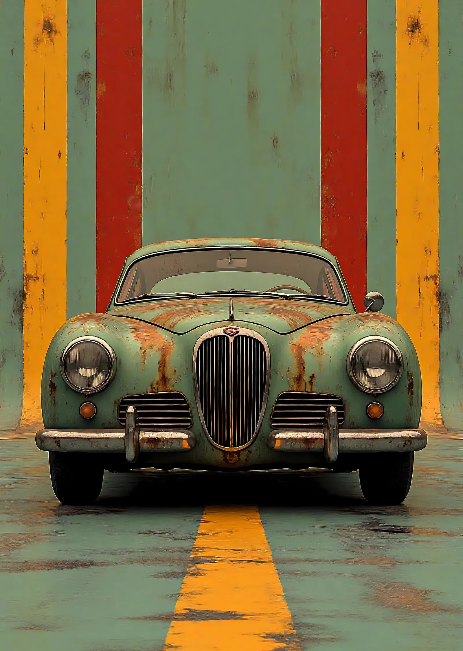 Klasik Vintage Otomobil: Yeşil Jaguar metal tablo