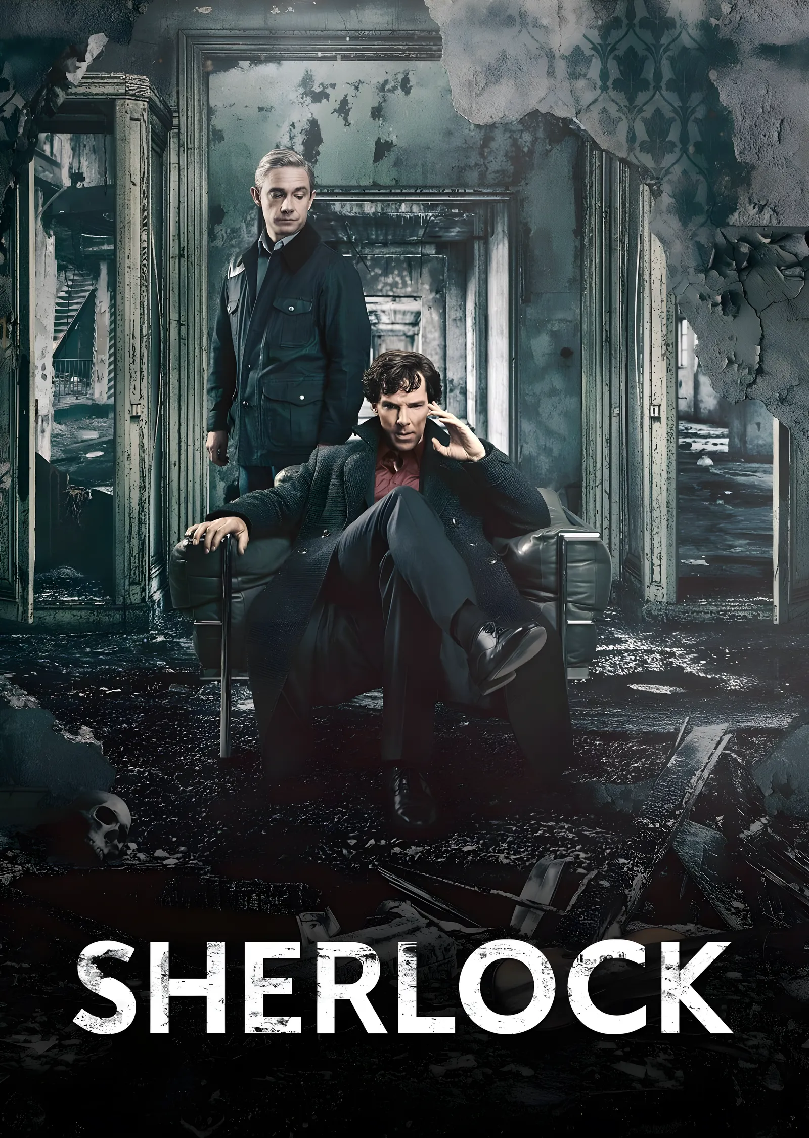 Sherlock - Yıkıntıda Sherlock ve Watson metal tablo