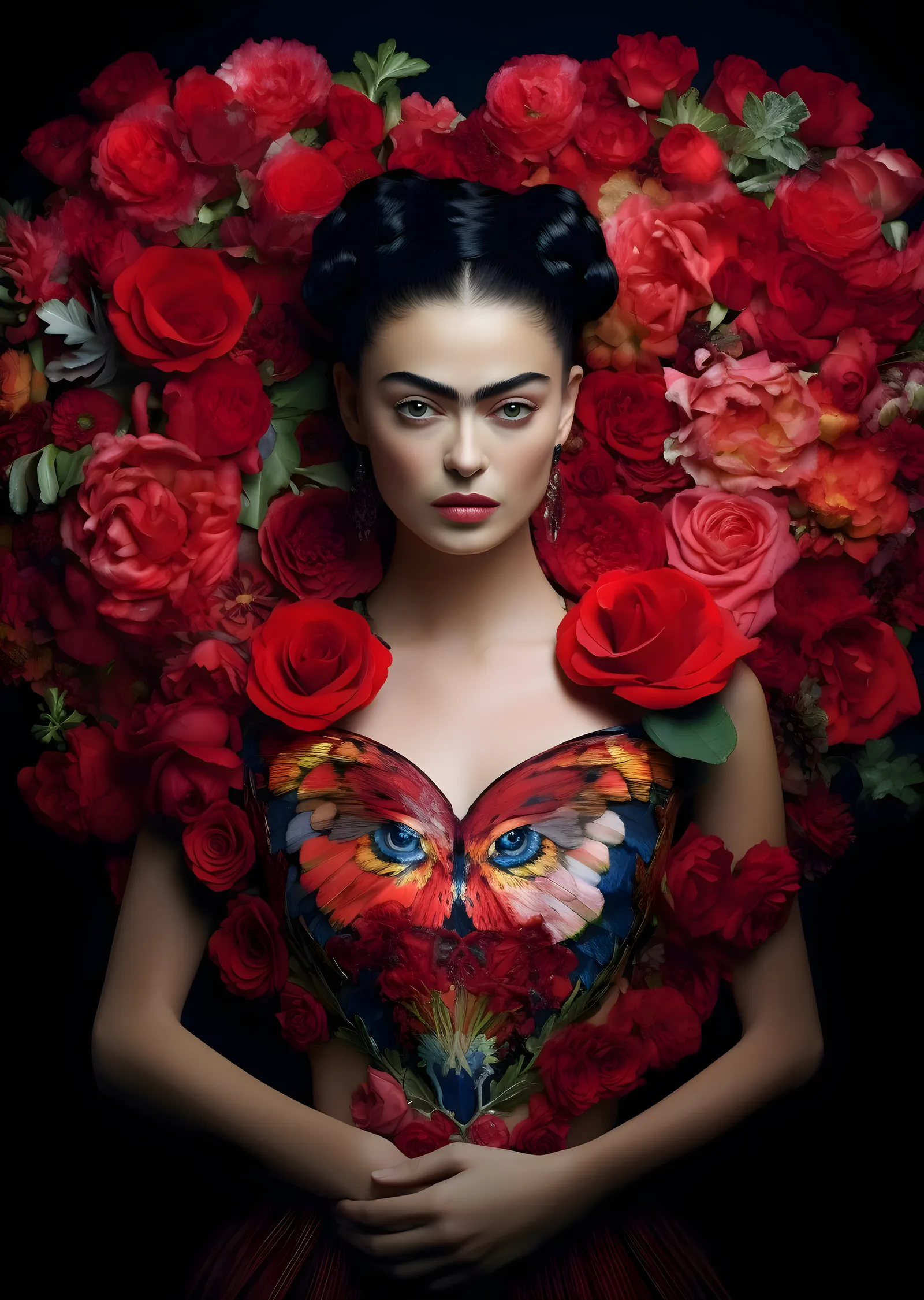 Frida Kahlo: Renkli ve Sembolik Portre metal tablo