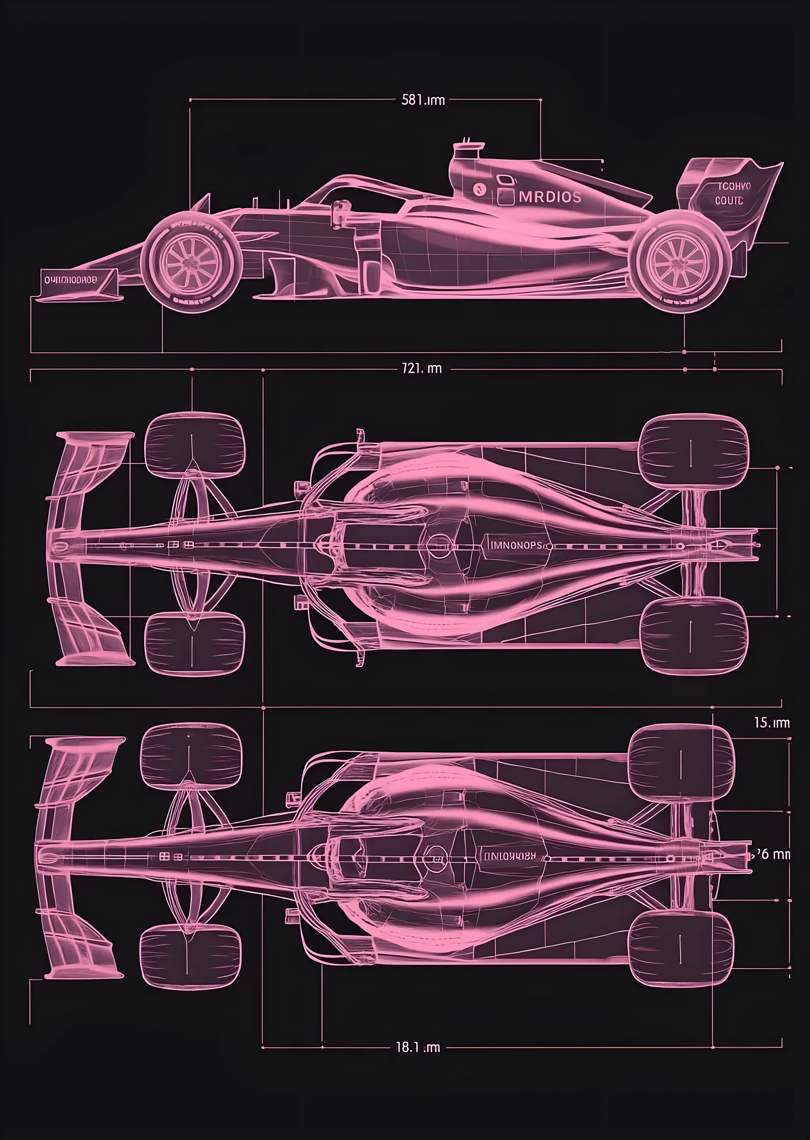 Formula 1 Aracı: Teknik Çizim metal tablo