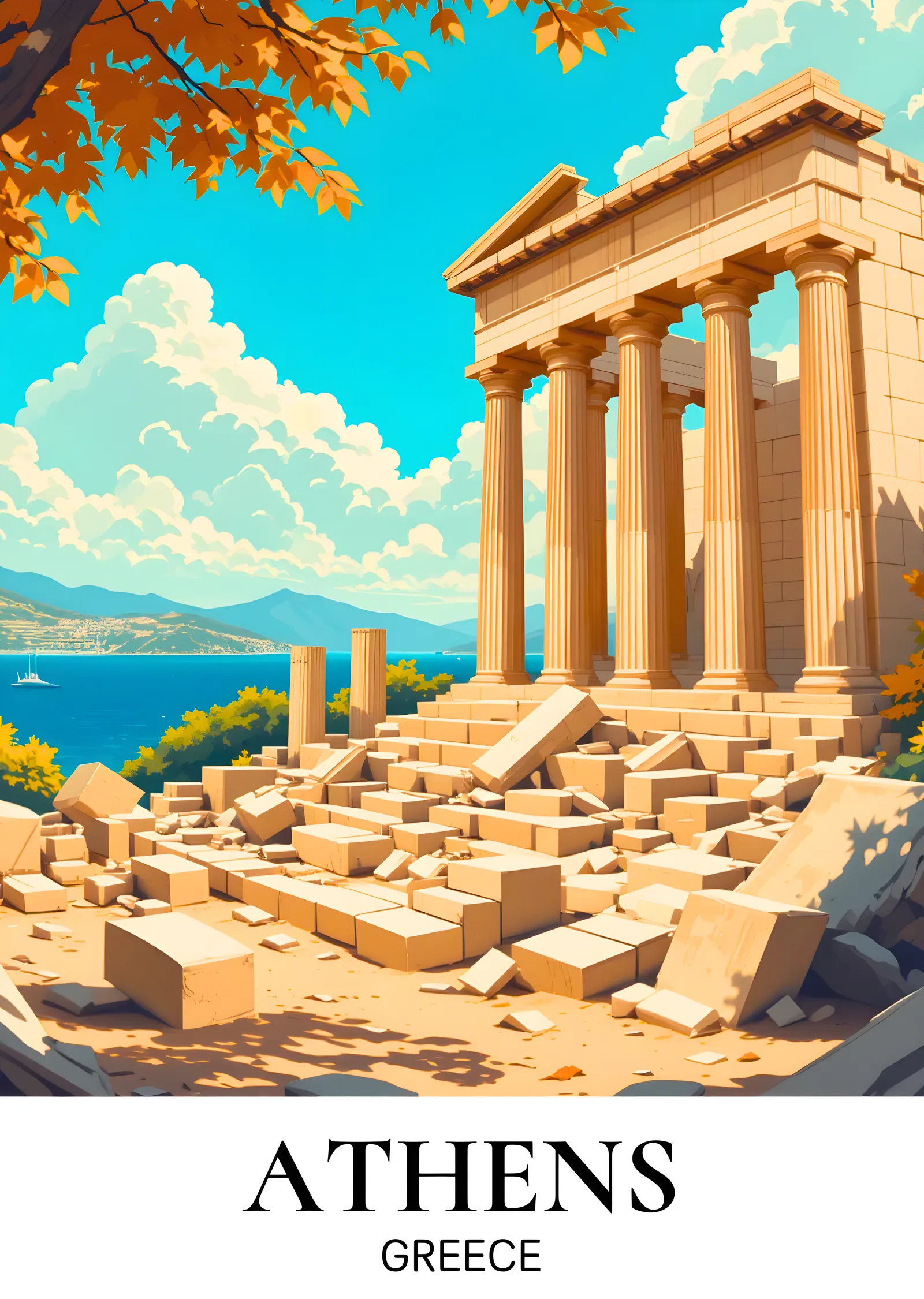 Atina'nın Antik İkonu: Athena Tapınağı metal tablo