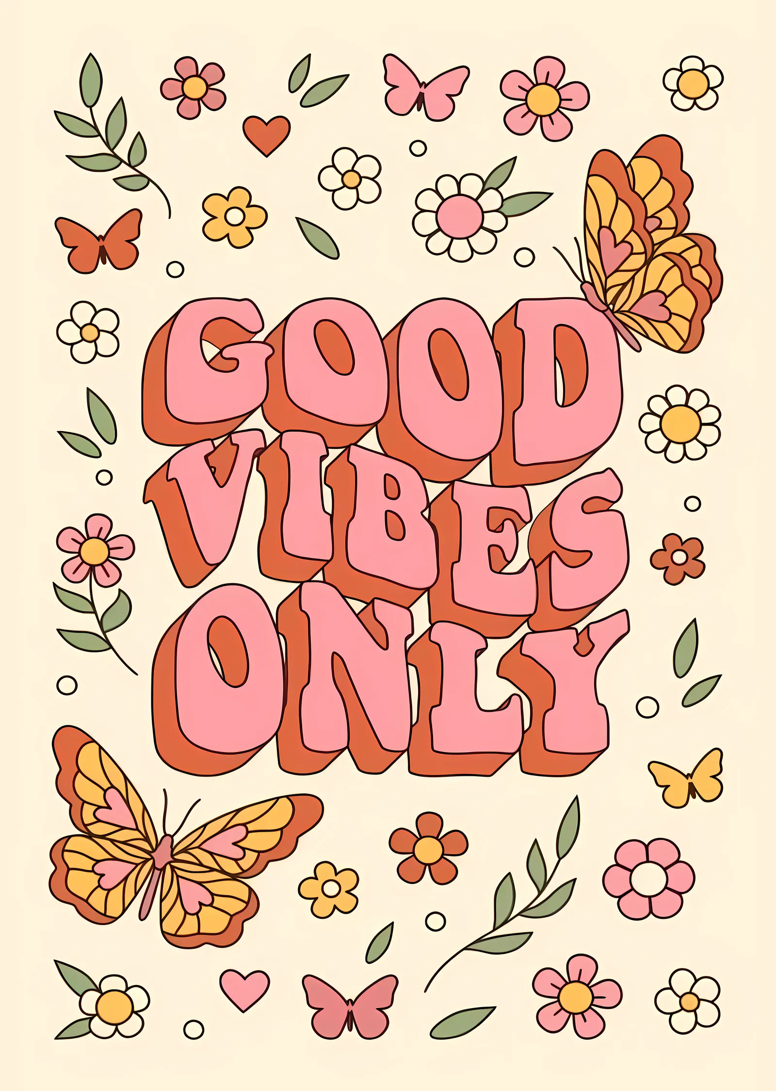 Good Vibes Only: Kelebekler ve Çiçekler metal tablo