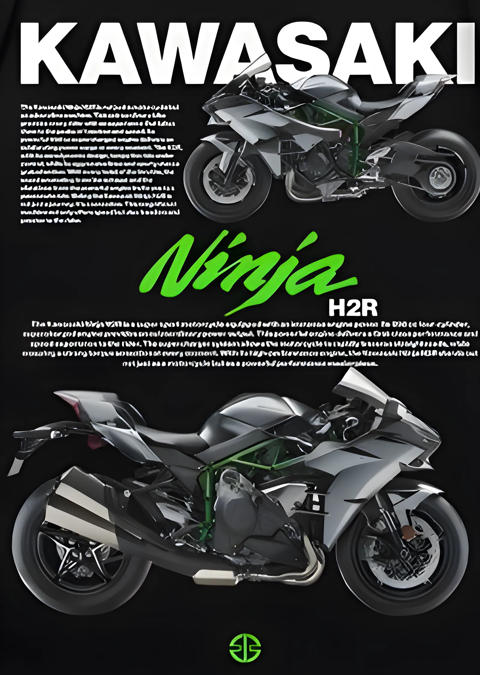 Kawasaki Ninja H2R: Beyaz Başlıklı Afiş metal tablo