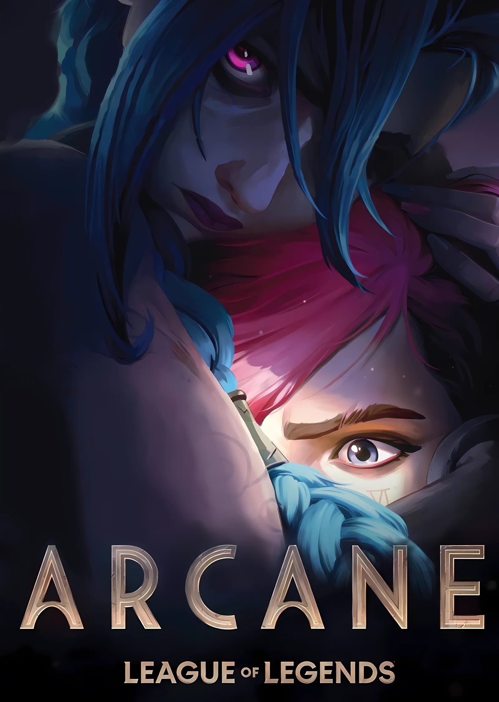 Arcane: Vi ve Jinx Portresi metal tablo