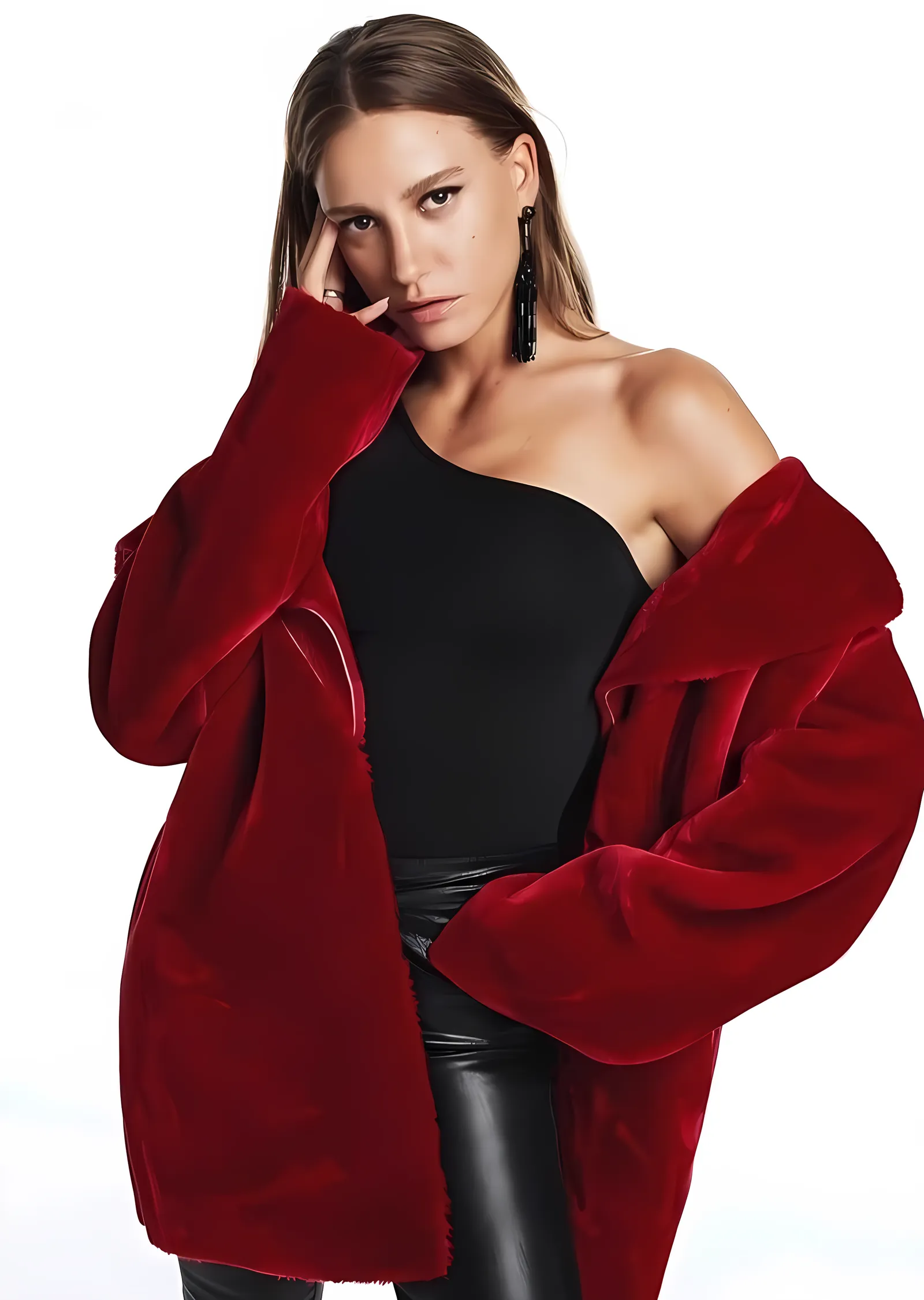 Serenay Sarıkaya Kırmızı Kadife Ceket metal tablo