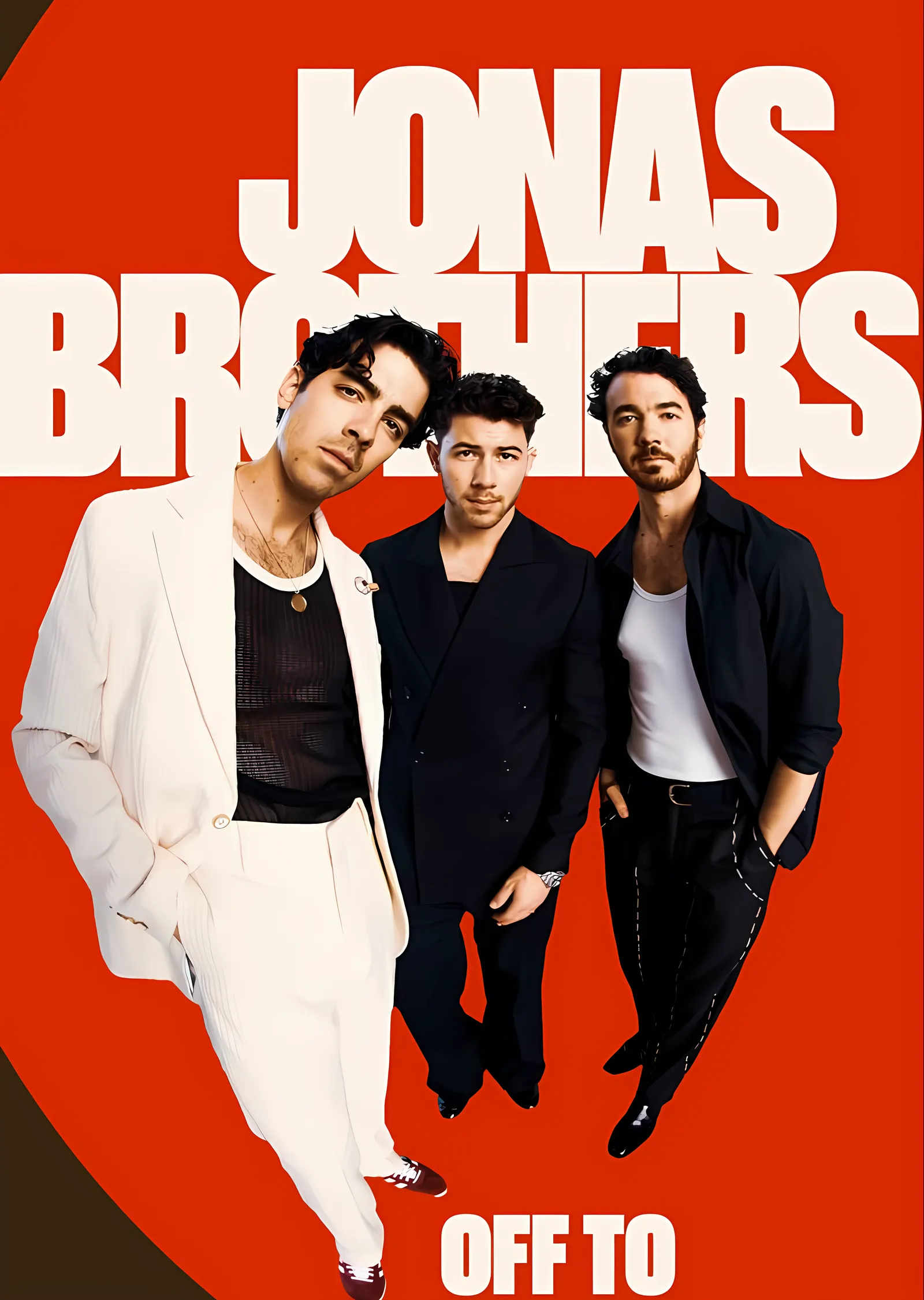 Jonas Brothers - Kırmızı Zeminde Üçlü metal tablo