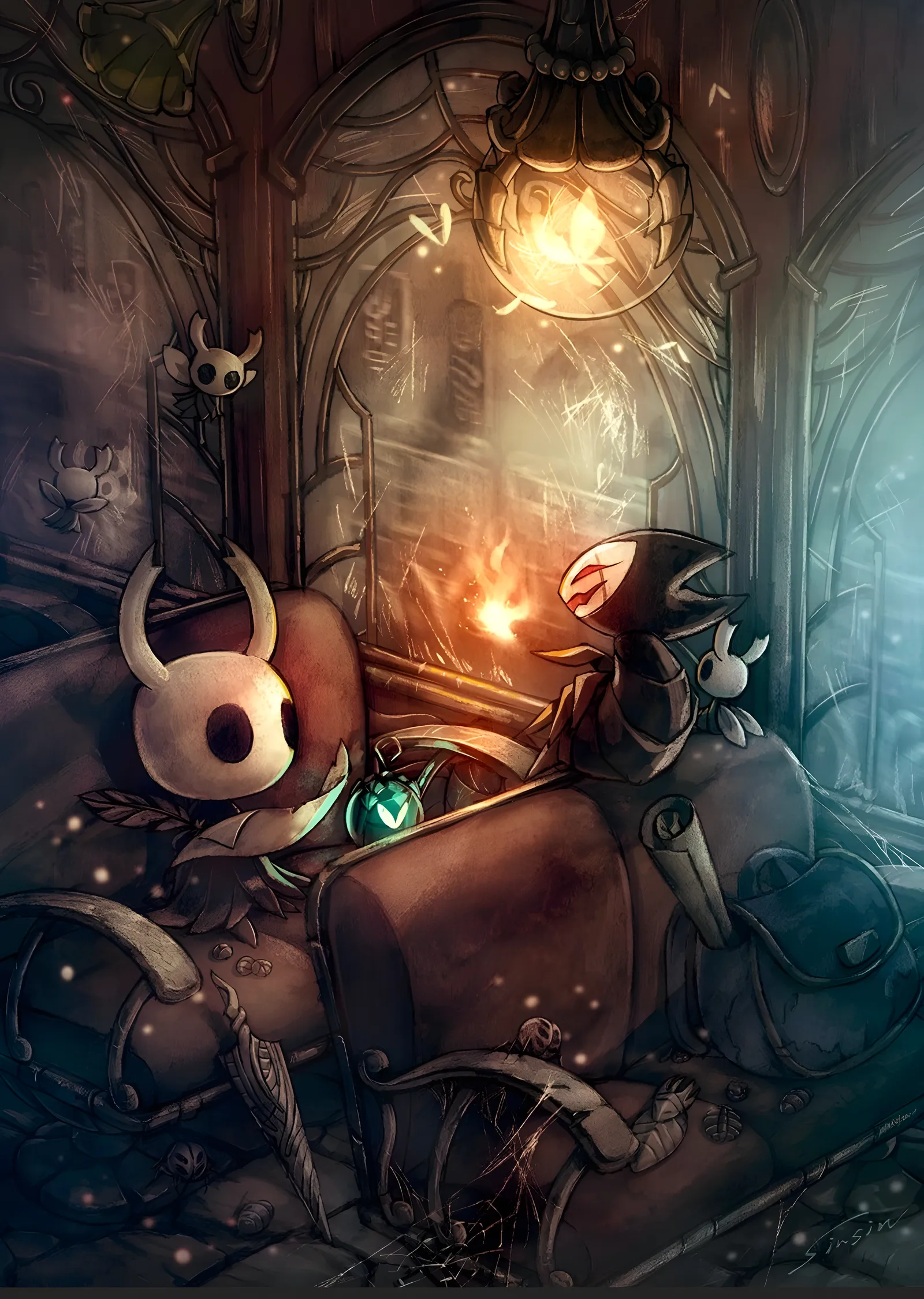 Hollow Knight - Şömine Başında metal tablo