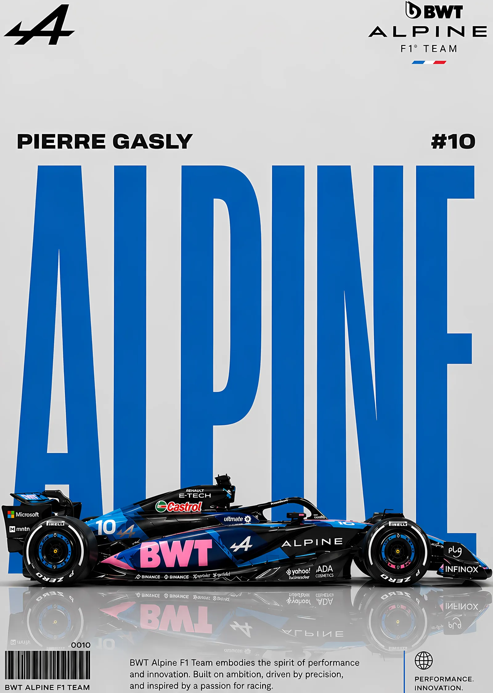 Pierre Gasly BWT Alpine F1 #10 metal tablo