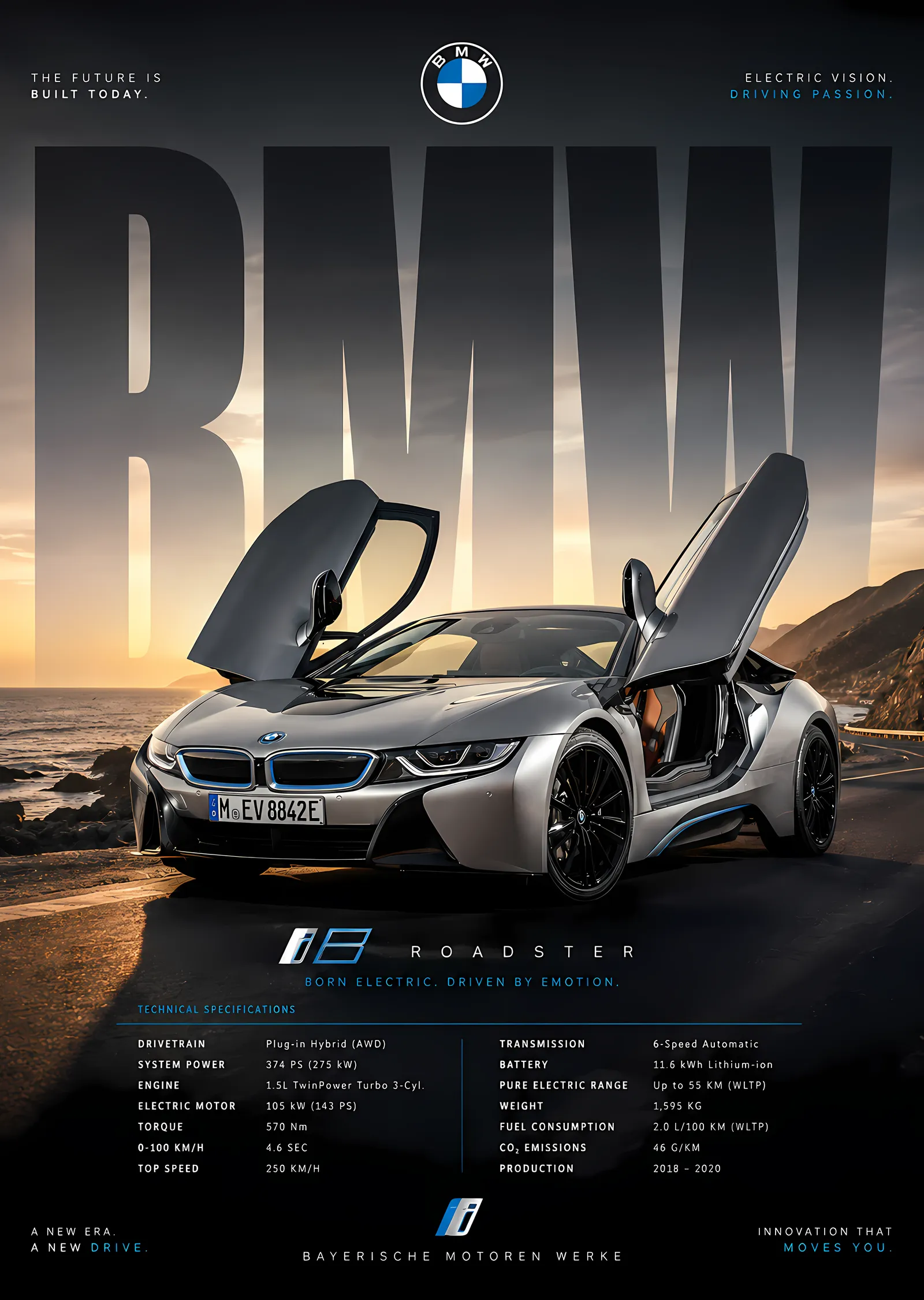 BMW i8 Roadster metal tablo