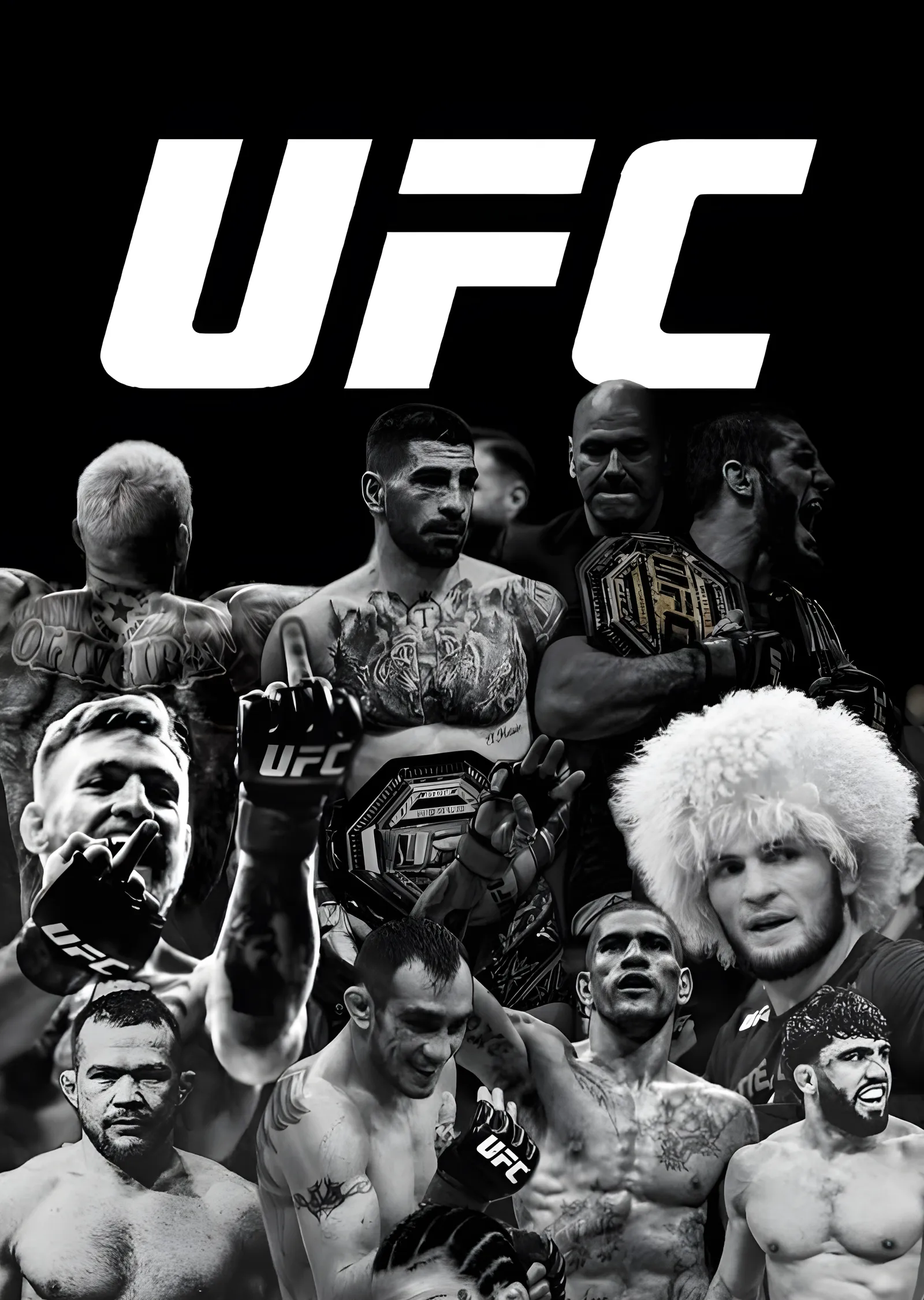 UFC Efsaneleri Siyah Beyaz Kolaj metal tablo