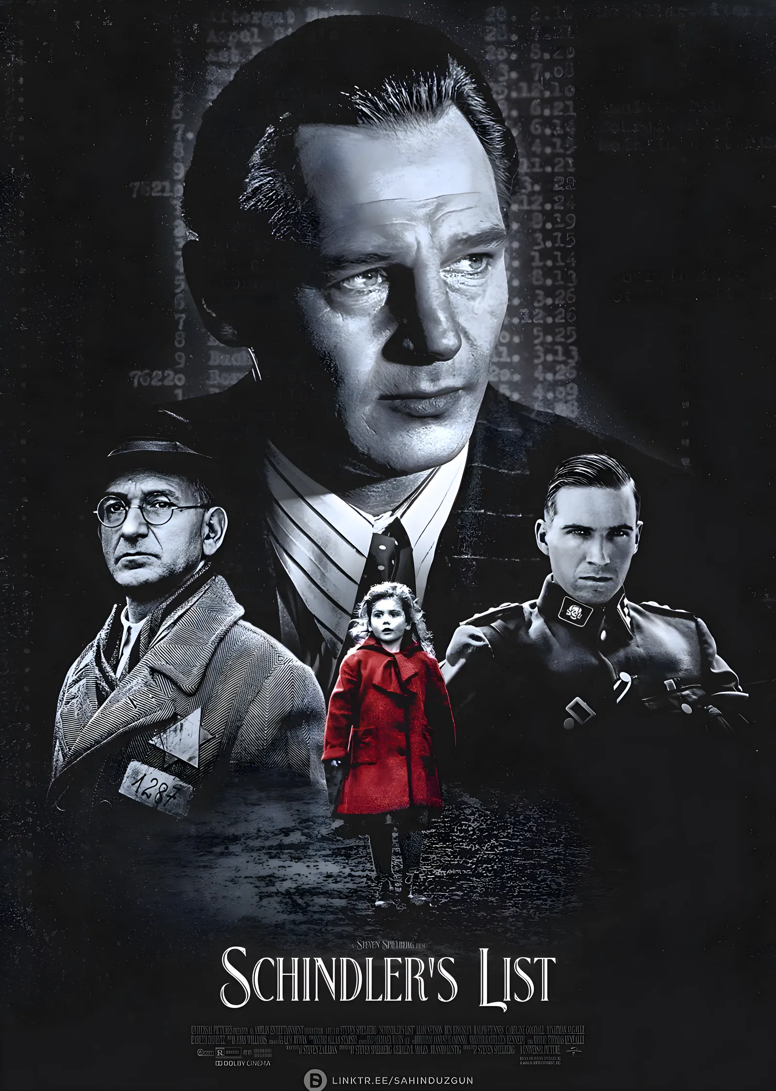 Schindler's List - Siyah Arka Planlı Büyük Figür ve Kızıl metal tablo