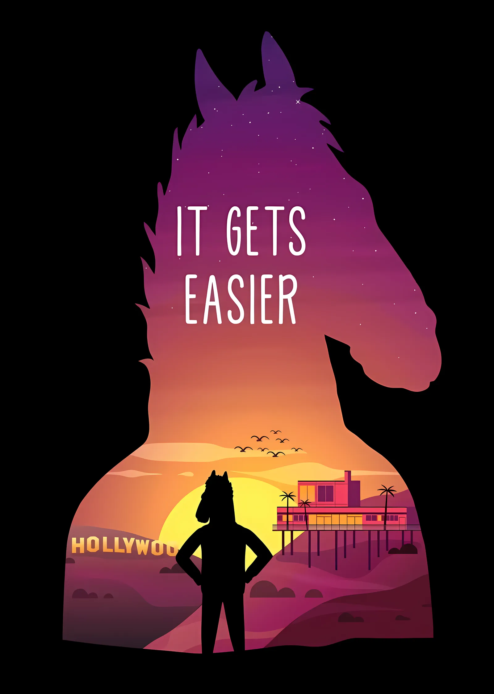 It Gets Easier: BoJack Horseman Silueti metal tablo