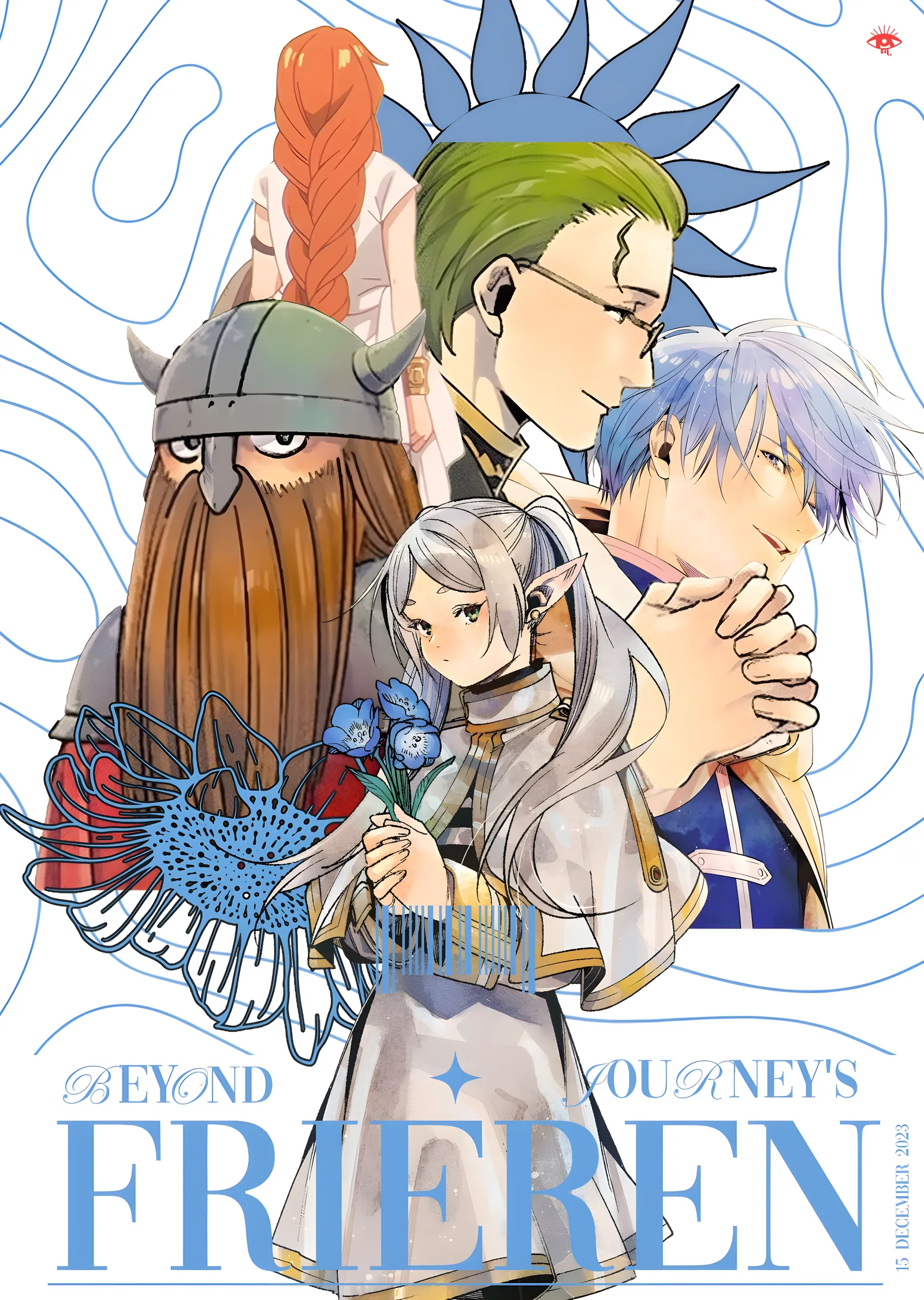 Frieren: Beyond Journey's End - Beyaz Mavi Çizgili Anime metal tablo