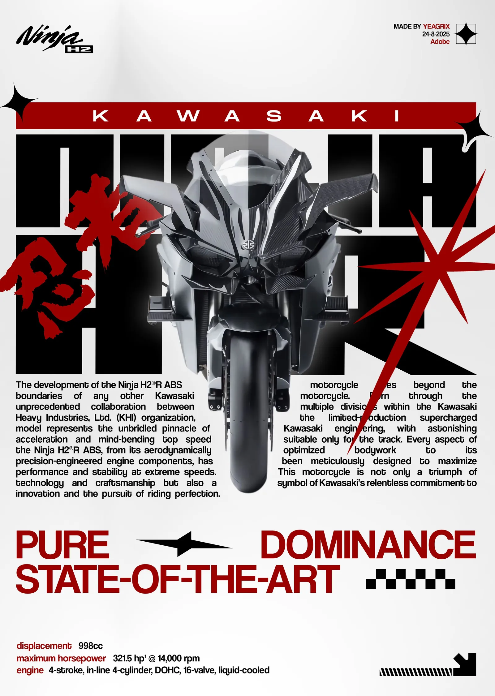 Kawasaki Ninja H2R - Pure Dominance metal tablo