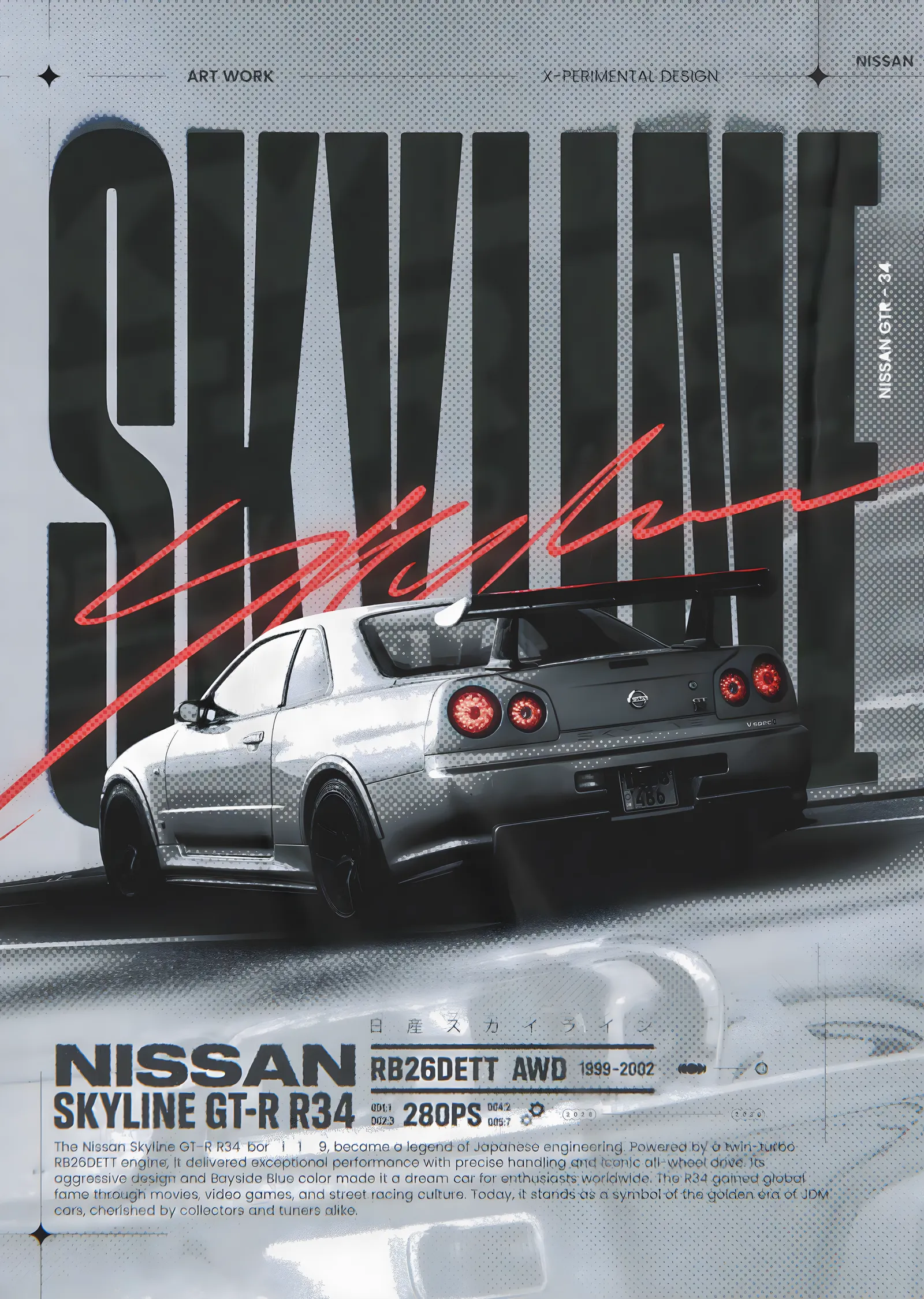 Nissan Skyline GT-R R34 - Arkadan metal tablo