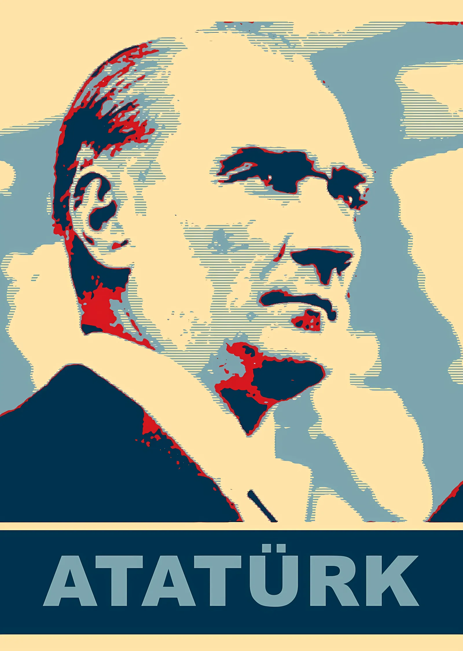 Mavi, Kırmızı ve Sarı Tonlarında Atatürk Portresi metal tablo