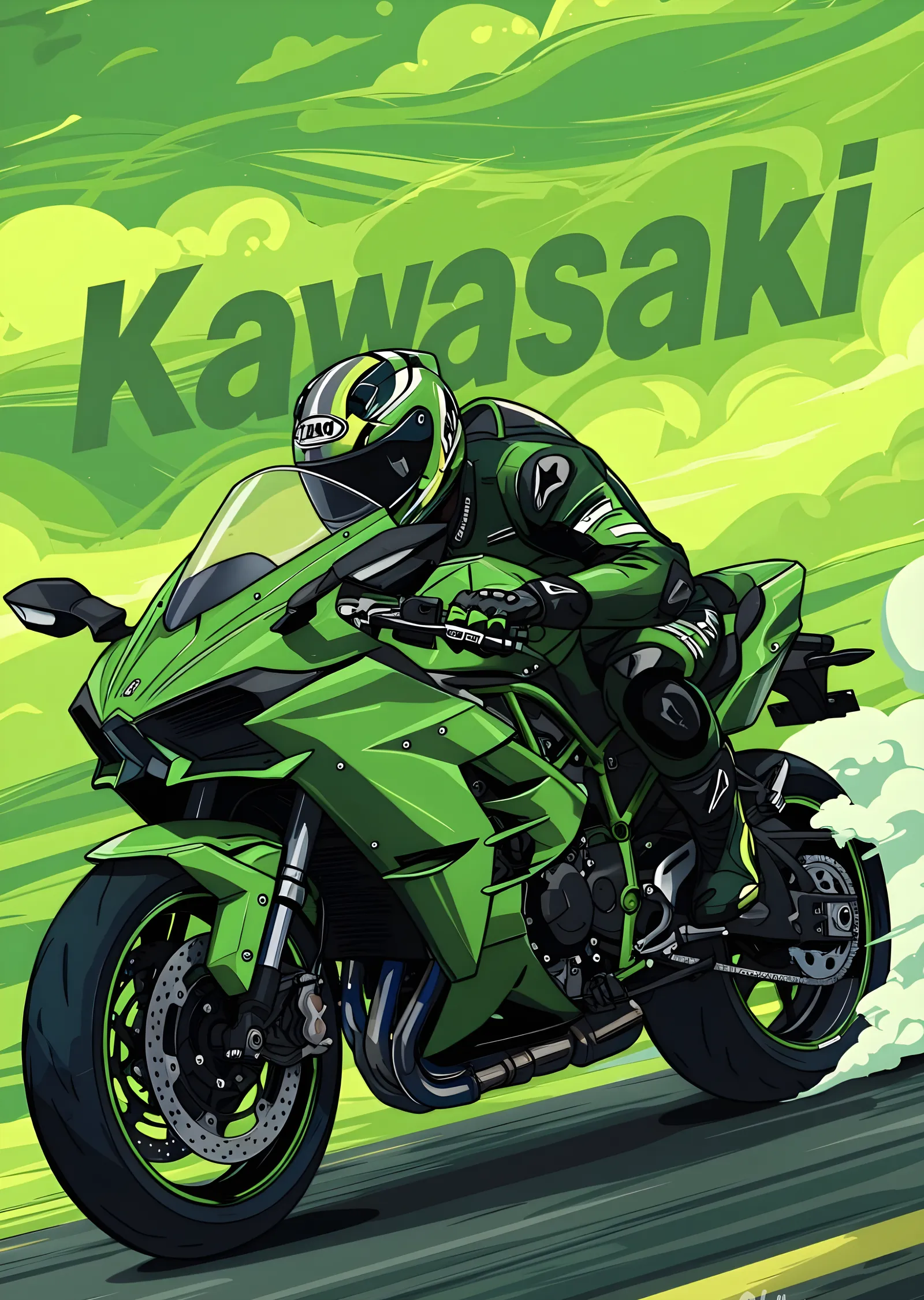 Kawasaki: Yeşil Hız metal tablo
