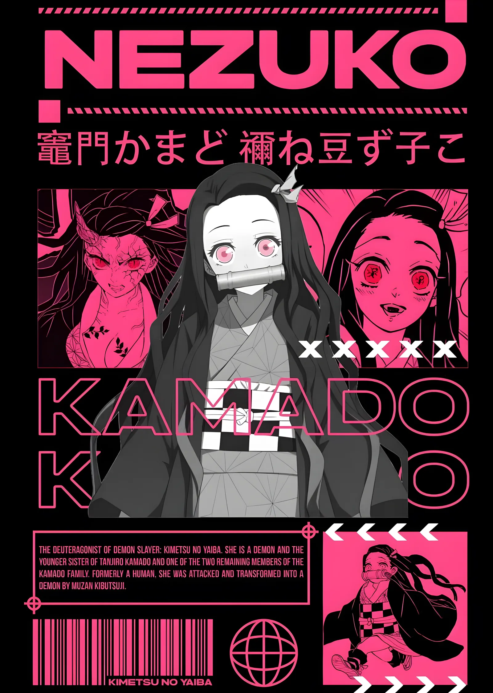 Nezuko Kamado: Neon Pembe Panel metal tablo