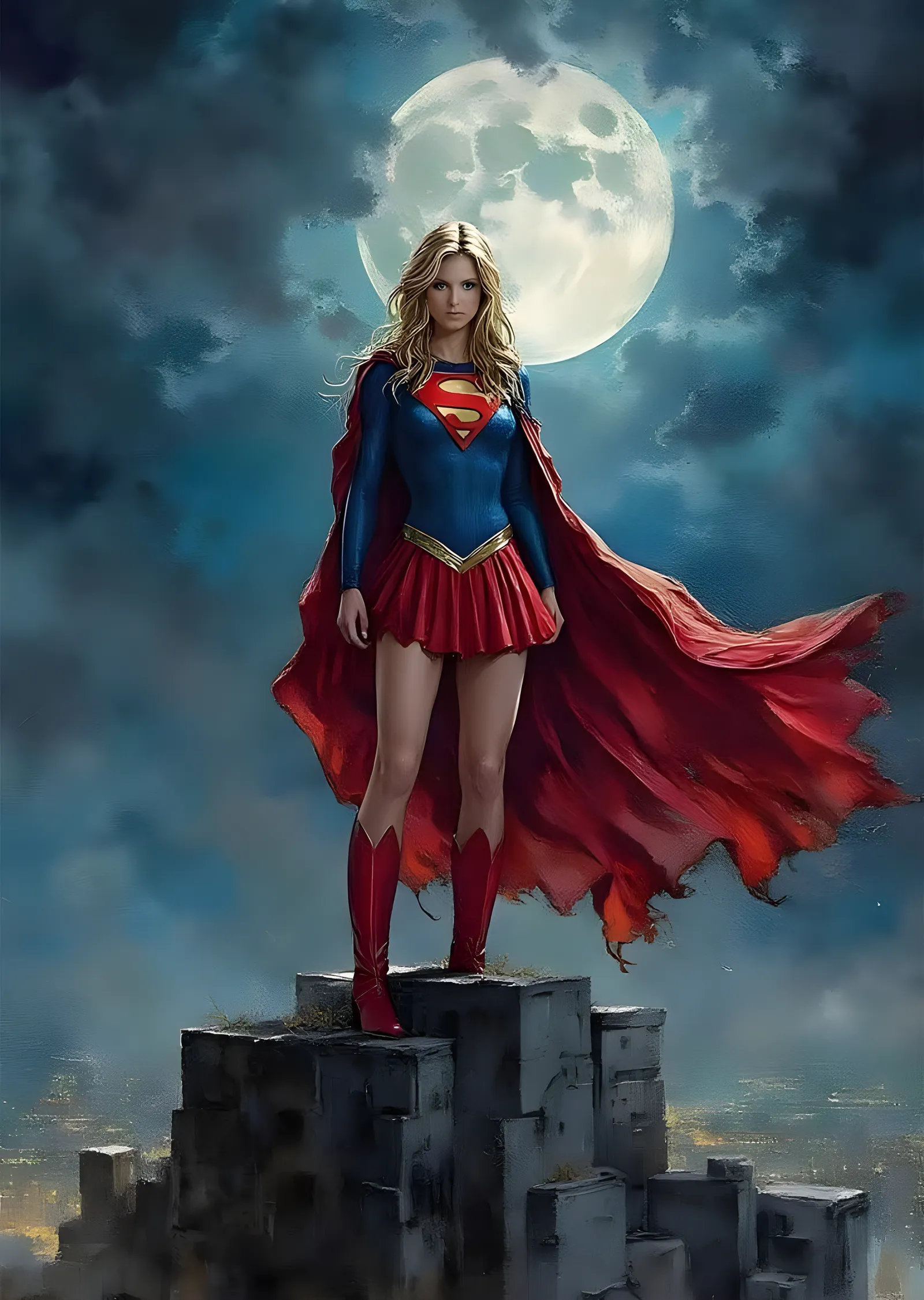 Supergirl - Ay Işığında Şehir Nöbeti metal tablo