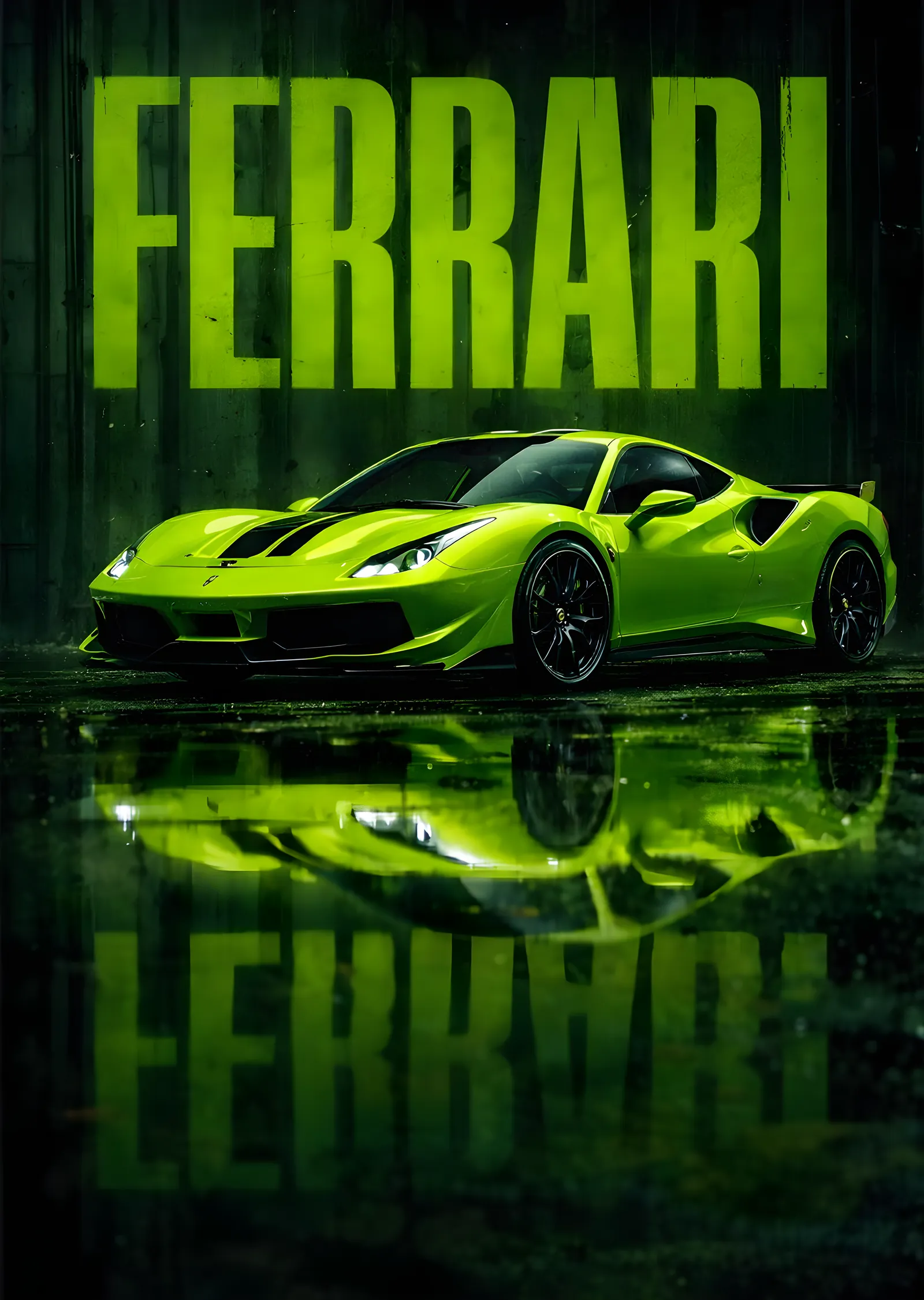 Ferrari Yeşil Spor Araba metal tablo