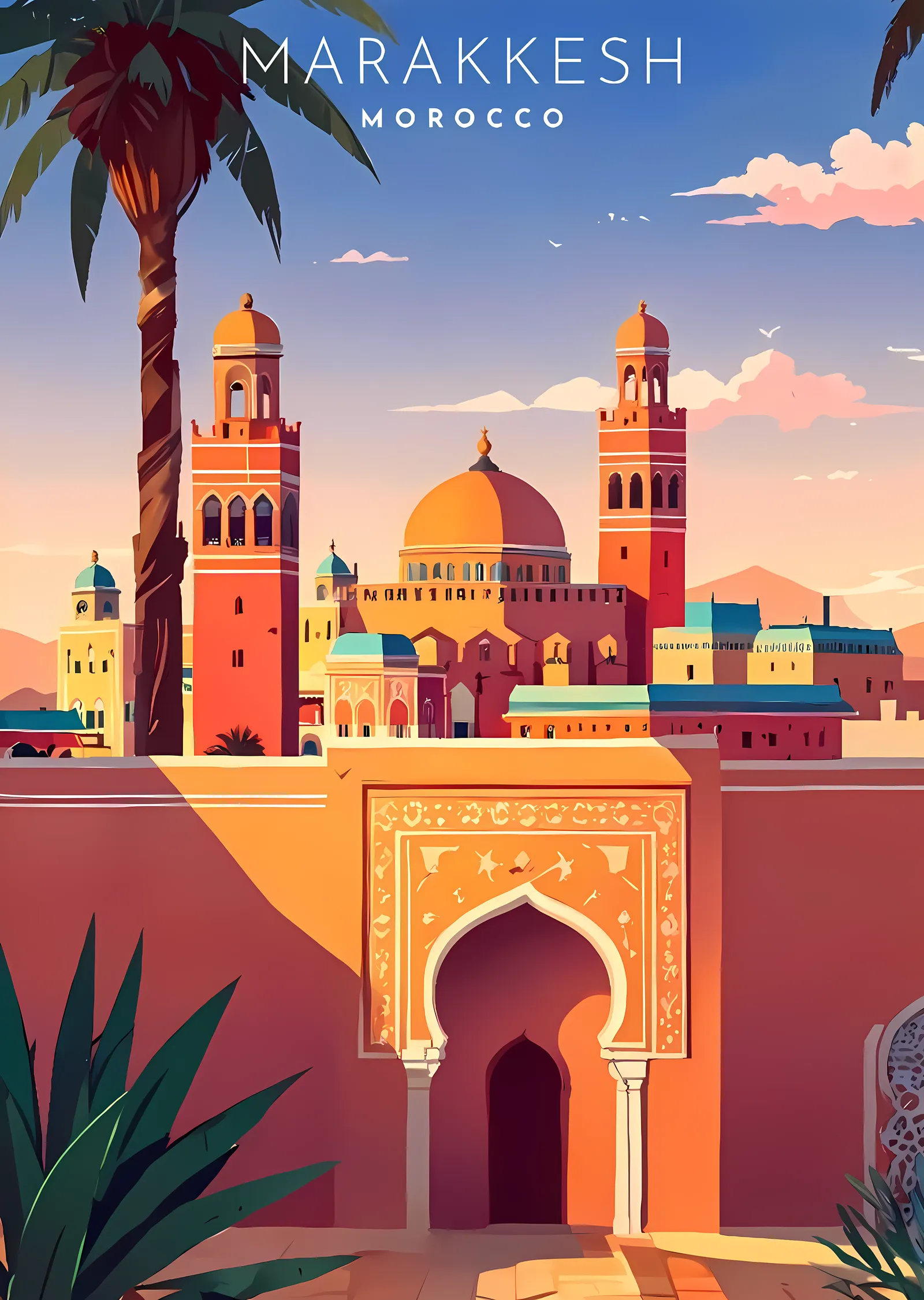 Marrakesh Morocco Illustration metal tablo