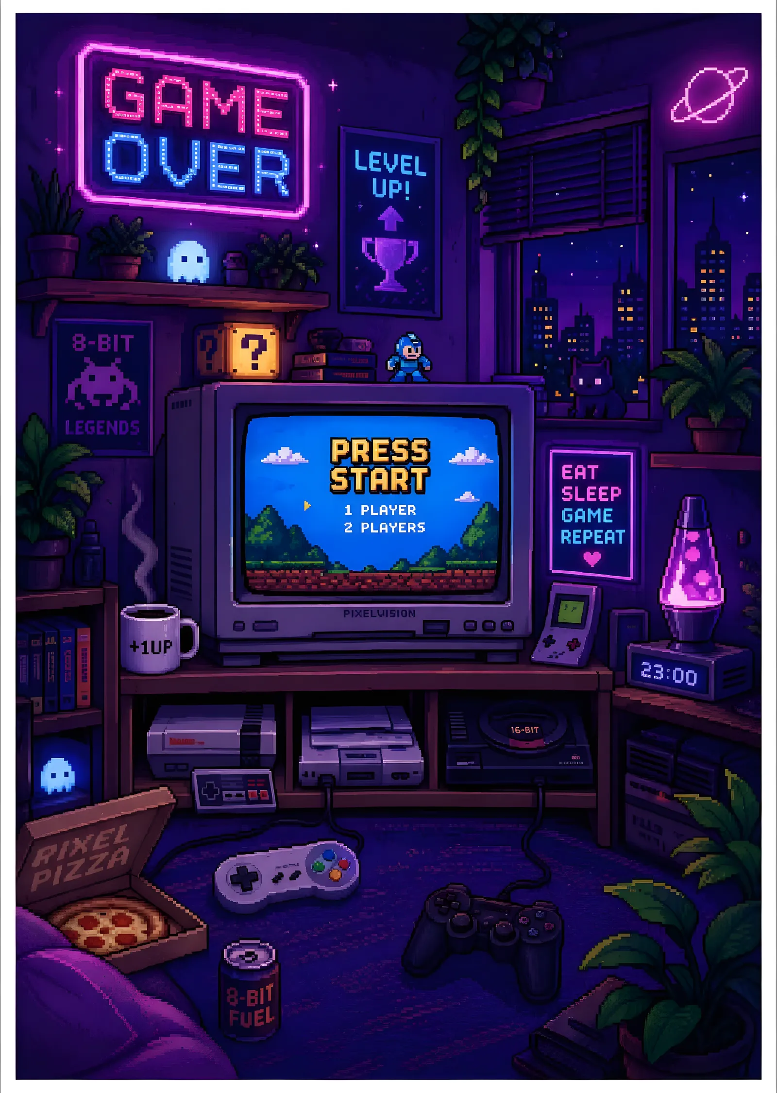 8-Bit Oyun Odası: Nostaljik Atmosfer metal tablo