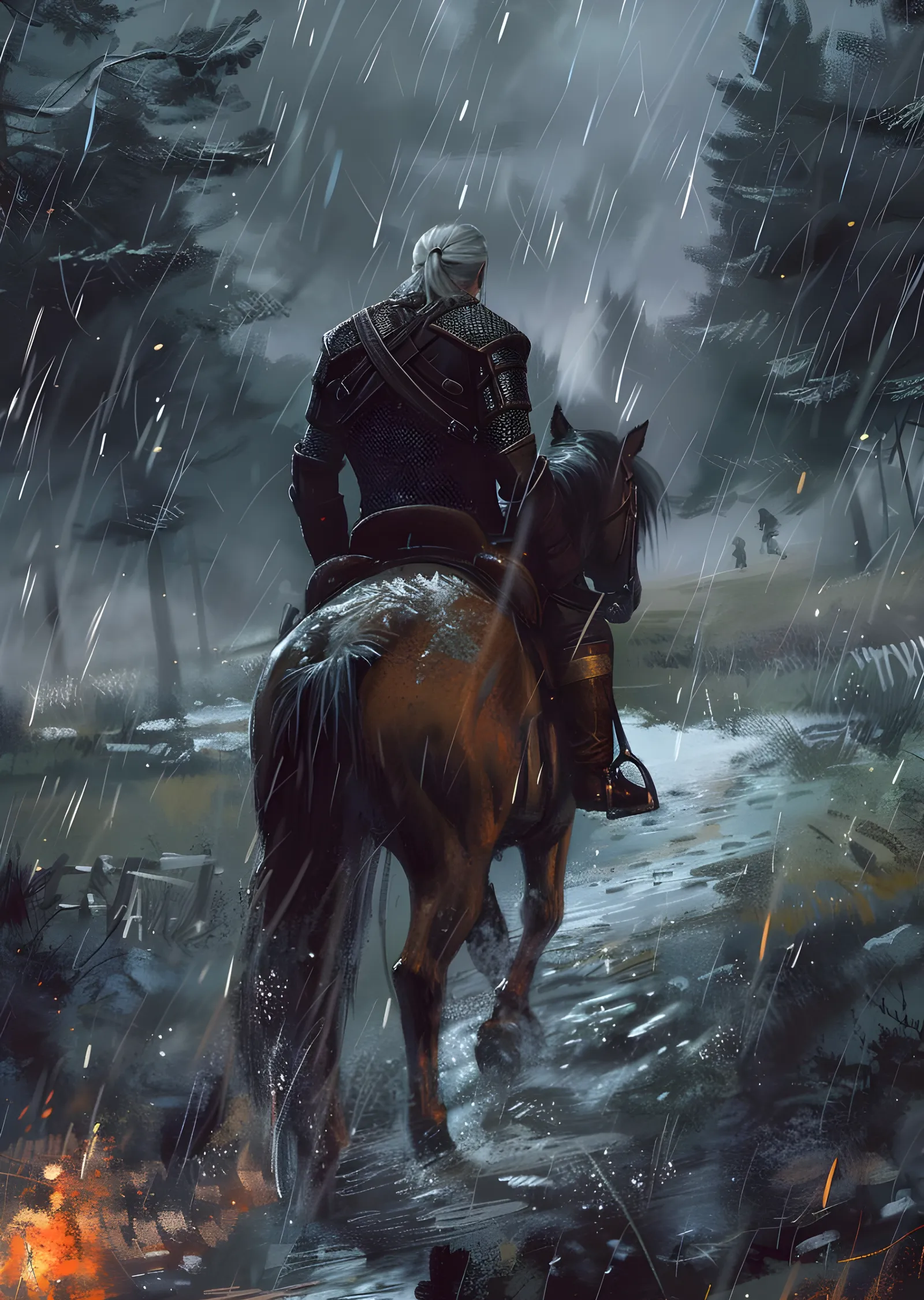 The Witcher: Yağmurda At Sırtında metal tablo