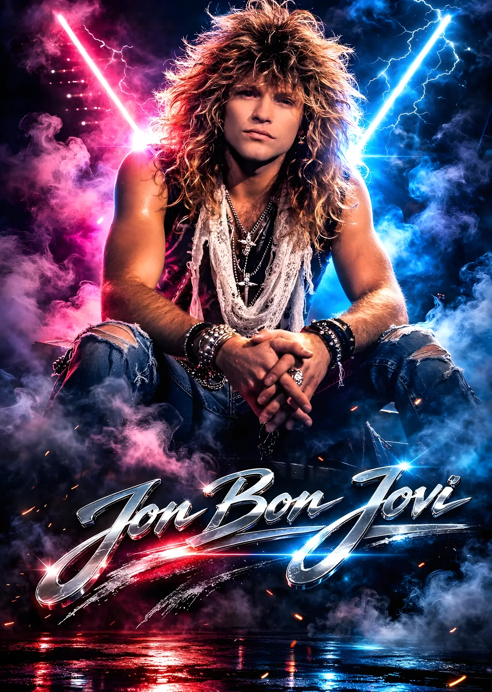 Jon Bon Jovi: Neon Şimşek metal tablo