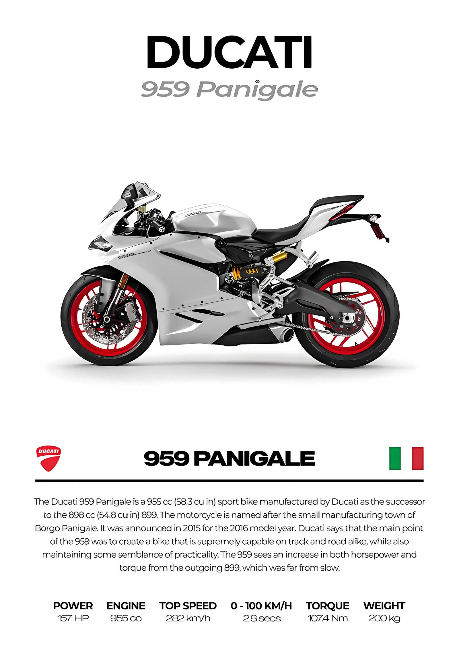 Ducati 959 Panigale - Beyaz Zemin metal tablo